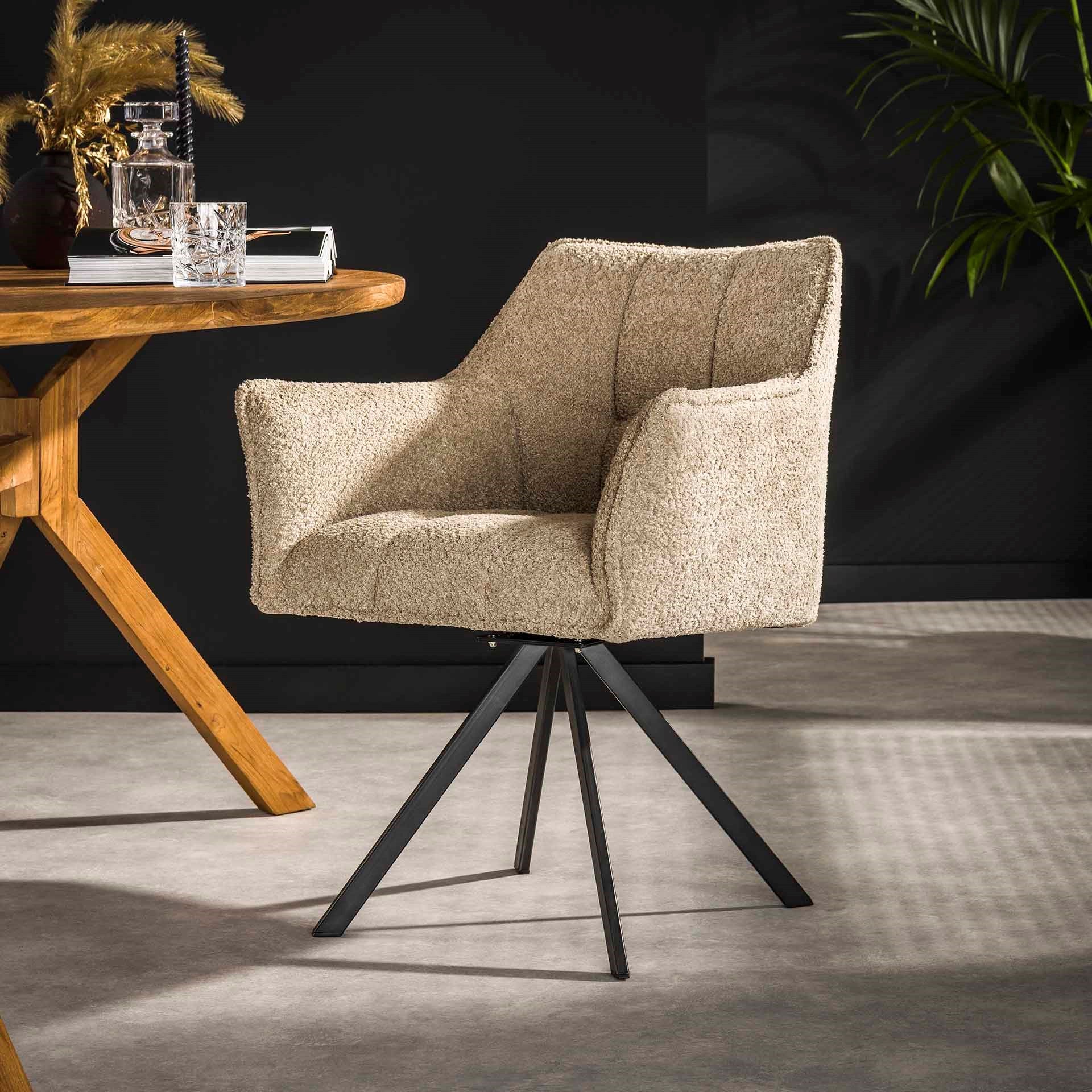 Eetkamerstoel Vantage - Beige - Bouclé - Teddystof - Draaibaar