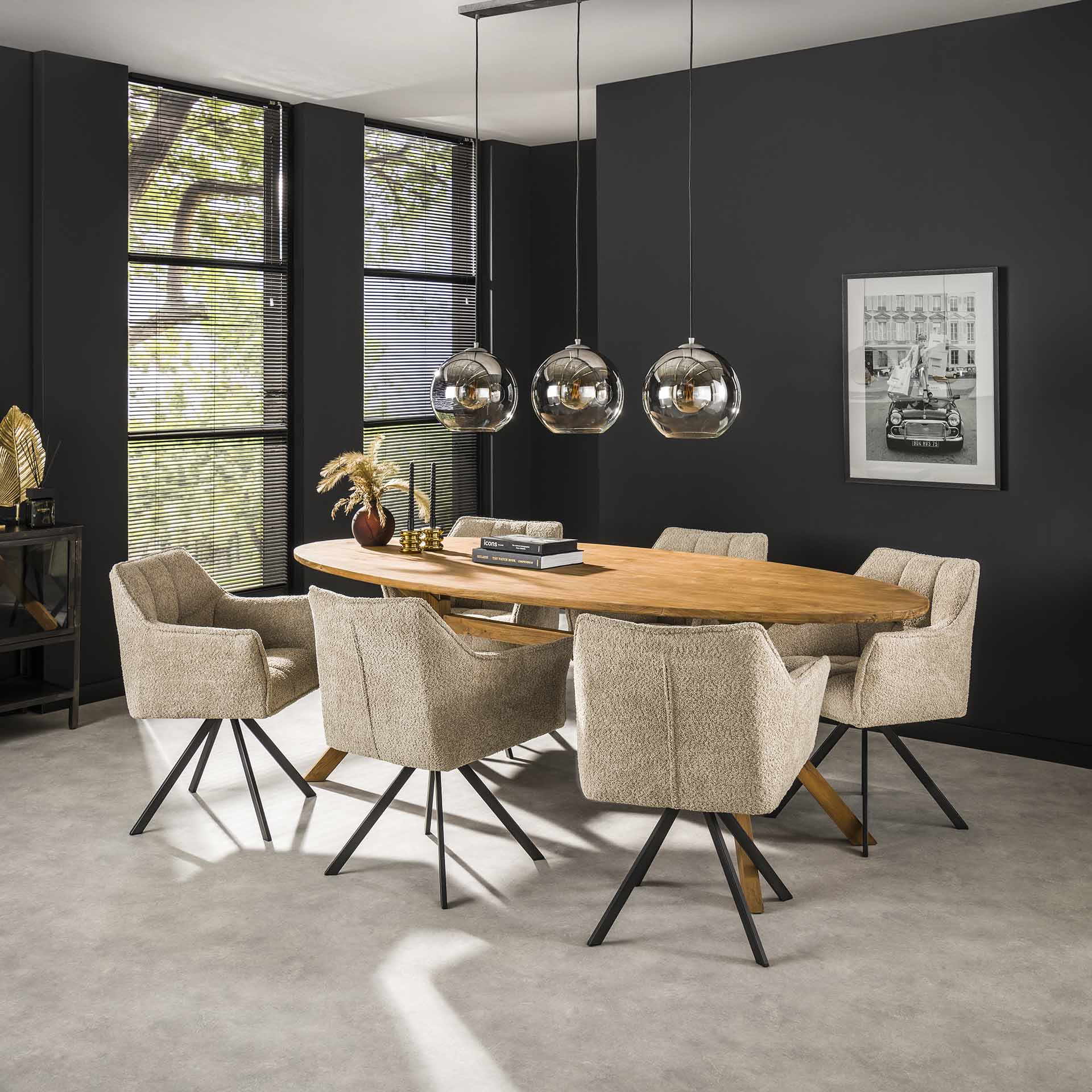 Eetkamerstoel Vantage - Beige - Bouclé - Teddystof - Draaibaar