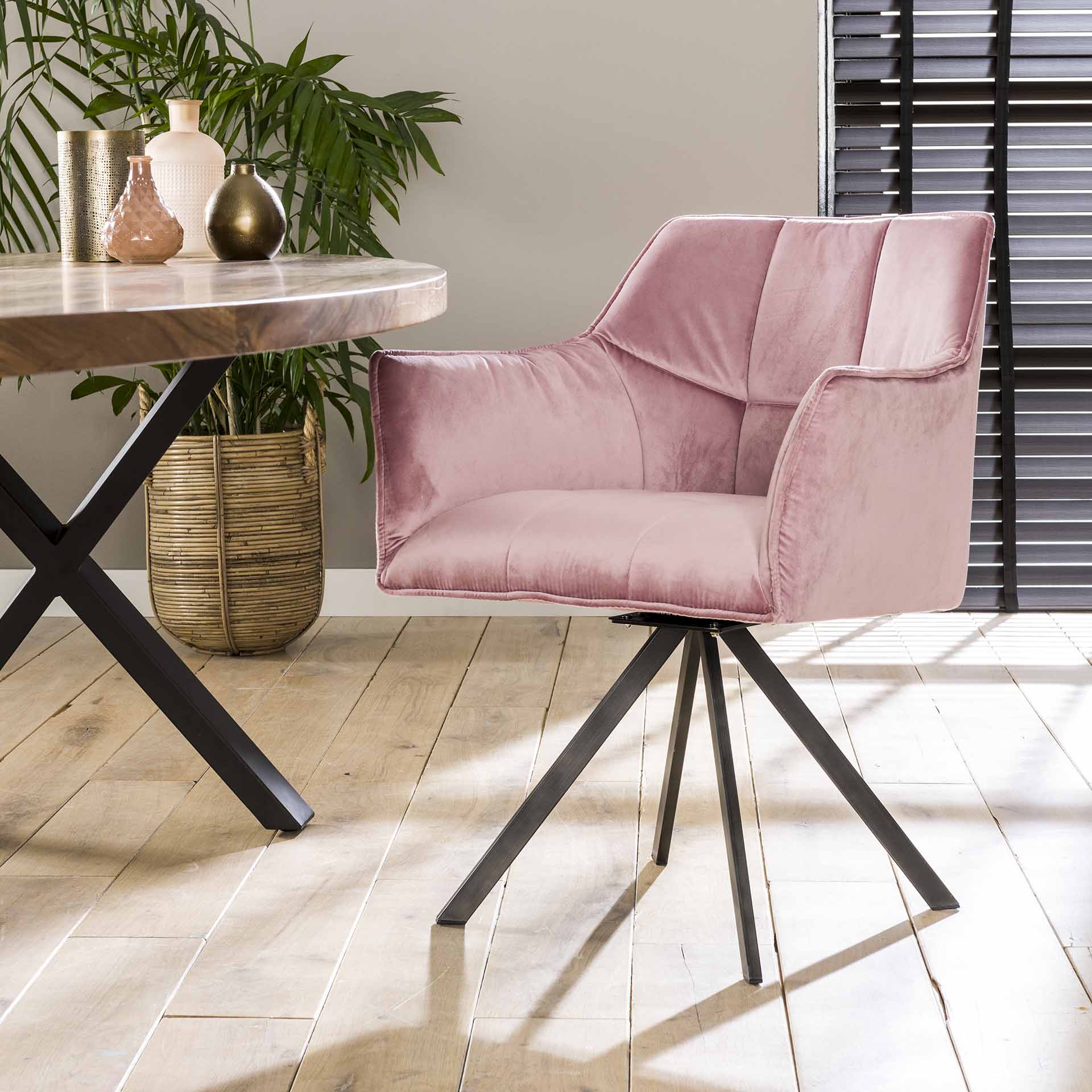Eetkamerstoel Vantage - Roze - Velvet - Draaibaar