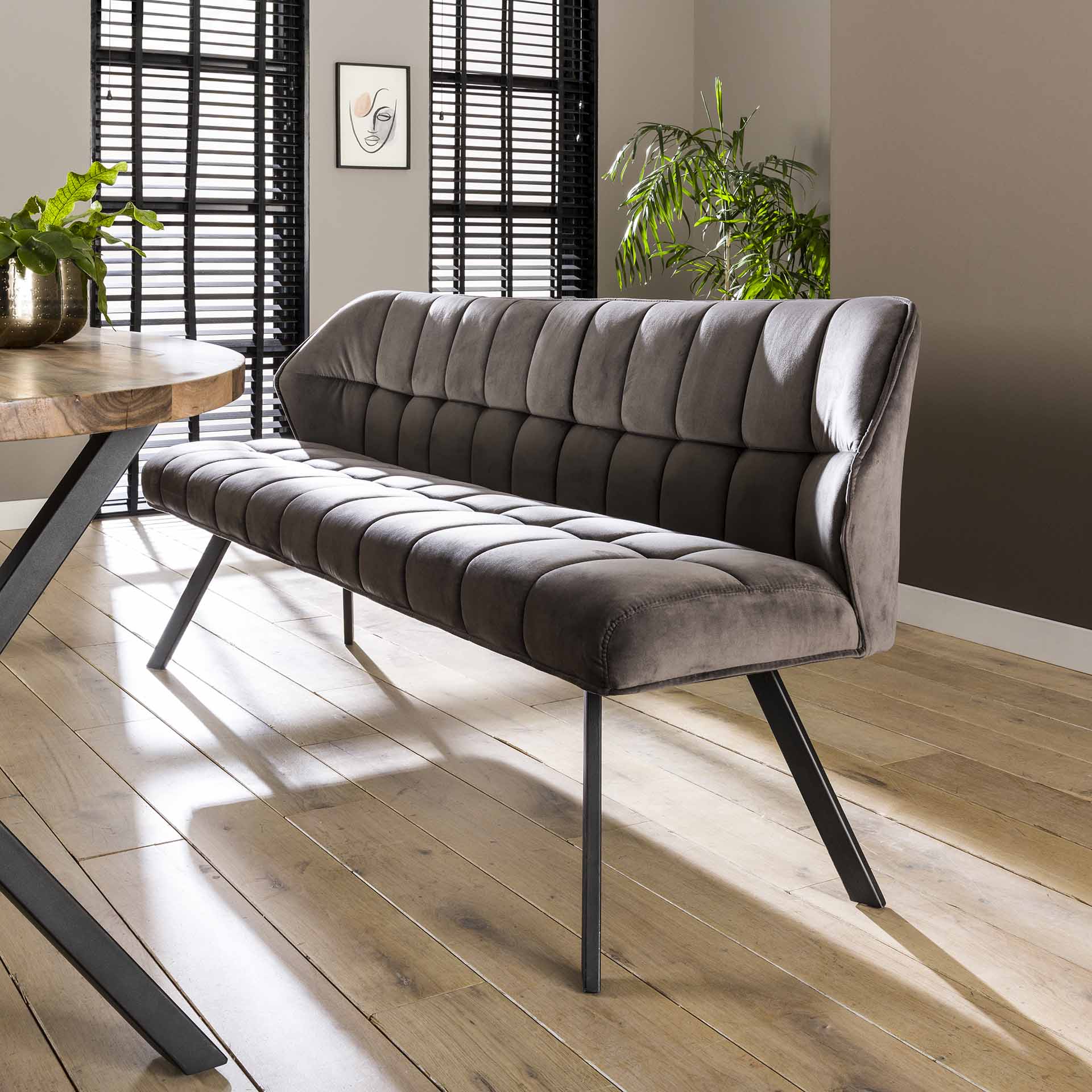 Eetkamerbank Vantage - Antraciet - Velvet - 180 cm