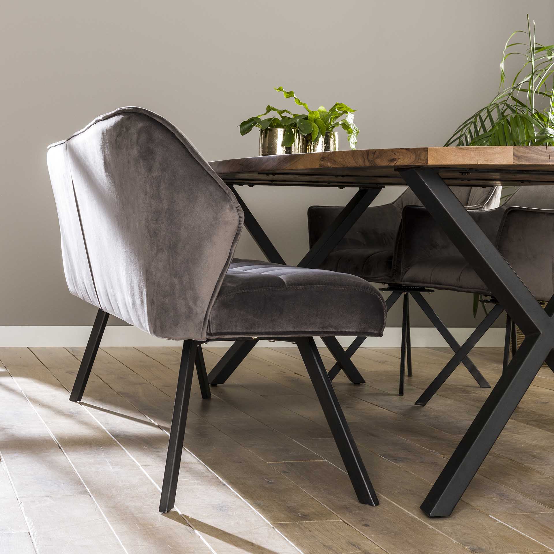 Eetkamerbank Vantage - Antraciet - Velvet - 180 cm