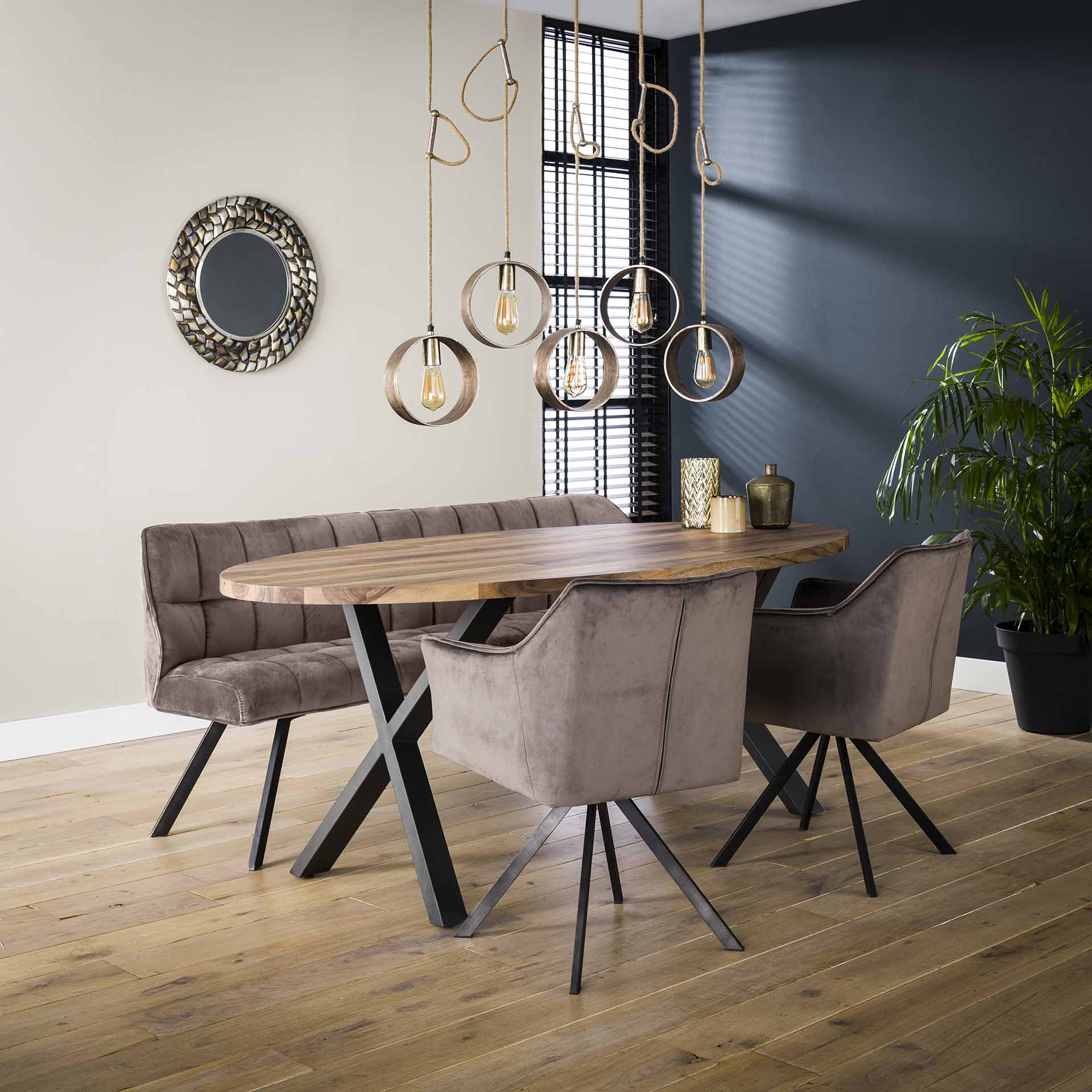 Eetkamerbank Vantage - Antraciet - Velvet - 180 cm