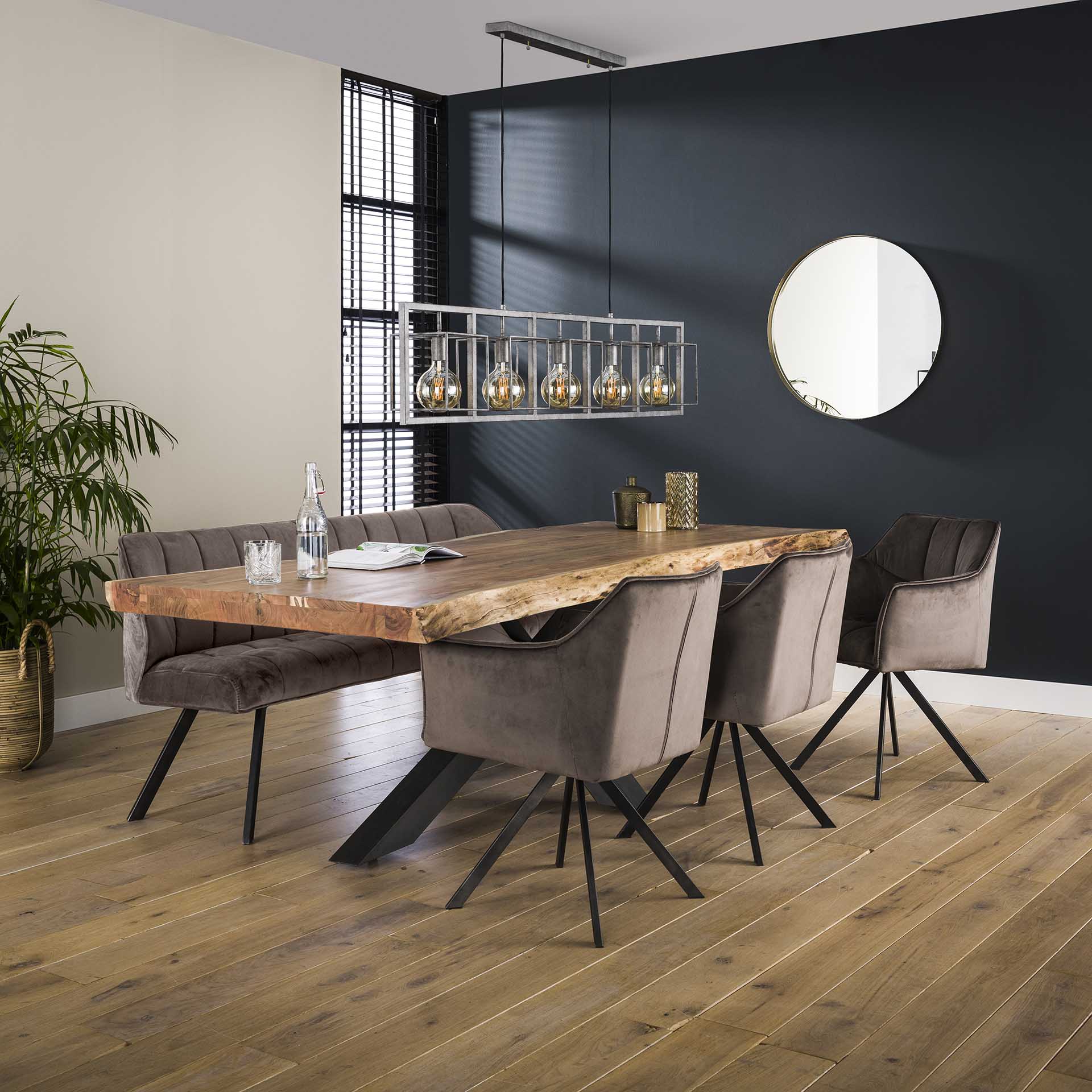 Eetkamerbank Vantage - Antraciet - Velvet - 180 cm