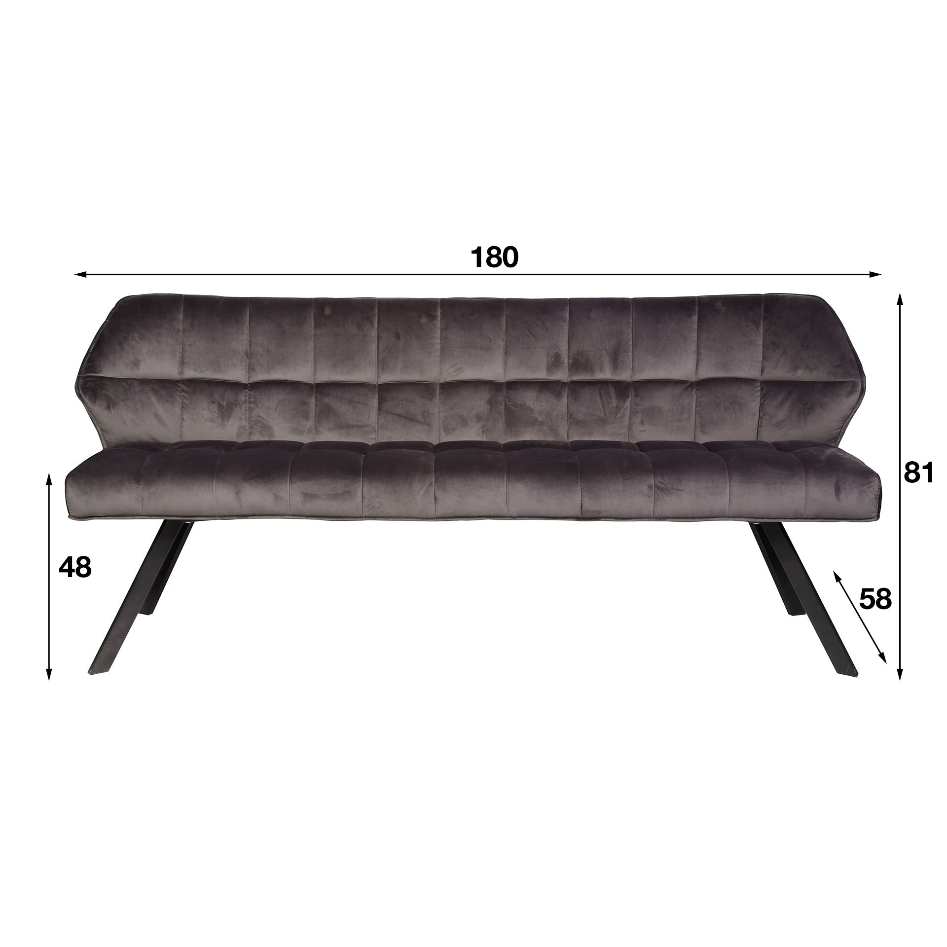 Eetkamerbank Vantage - Antraciet - Velvet - 180 cm