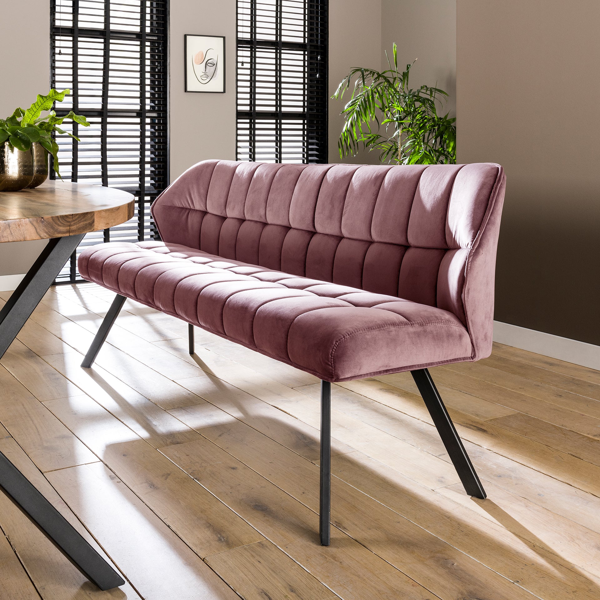 Eetkamerbank Vantage - Roze - Velvet - 180 cm