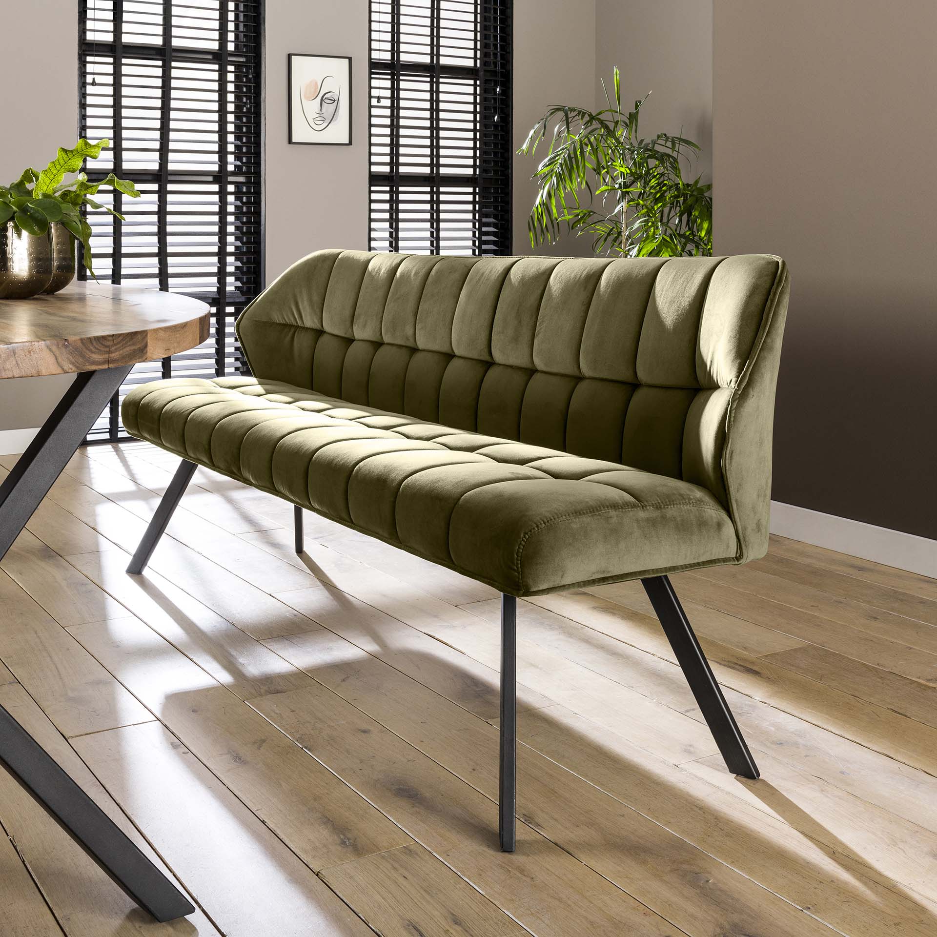 Eetkamerbank Vantage - Grijs - Velvet - 180 cm