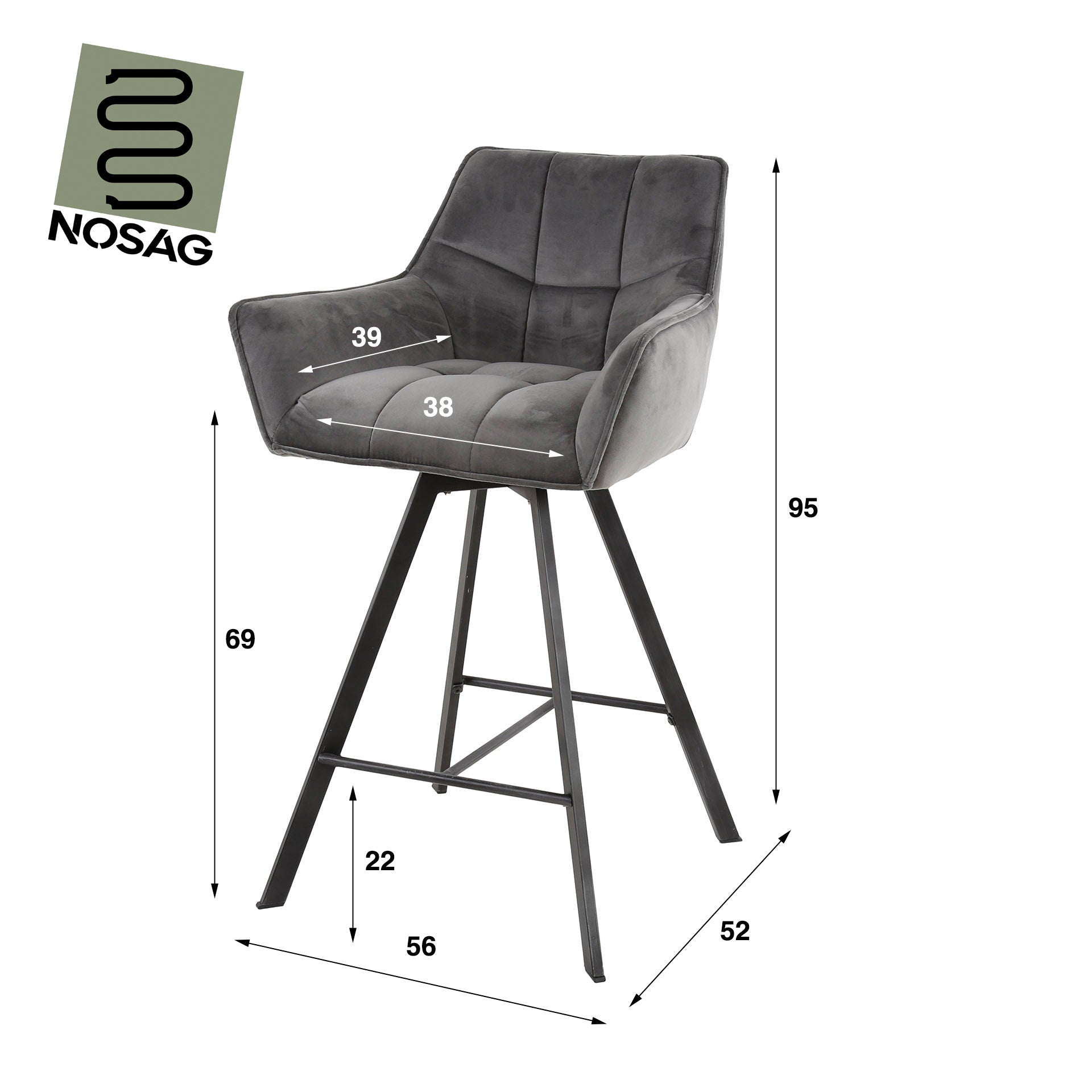 Barstoel Vantage - Antraciet - Velvet - Draaibaar