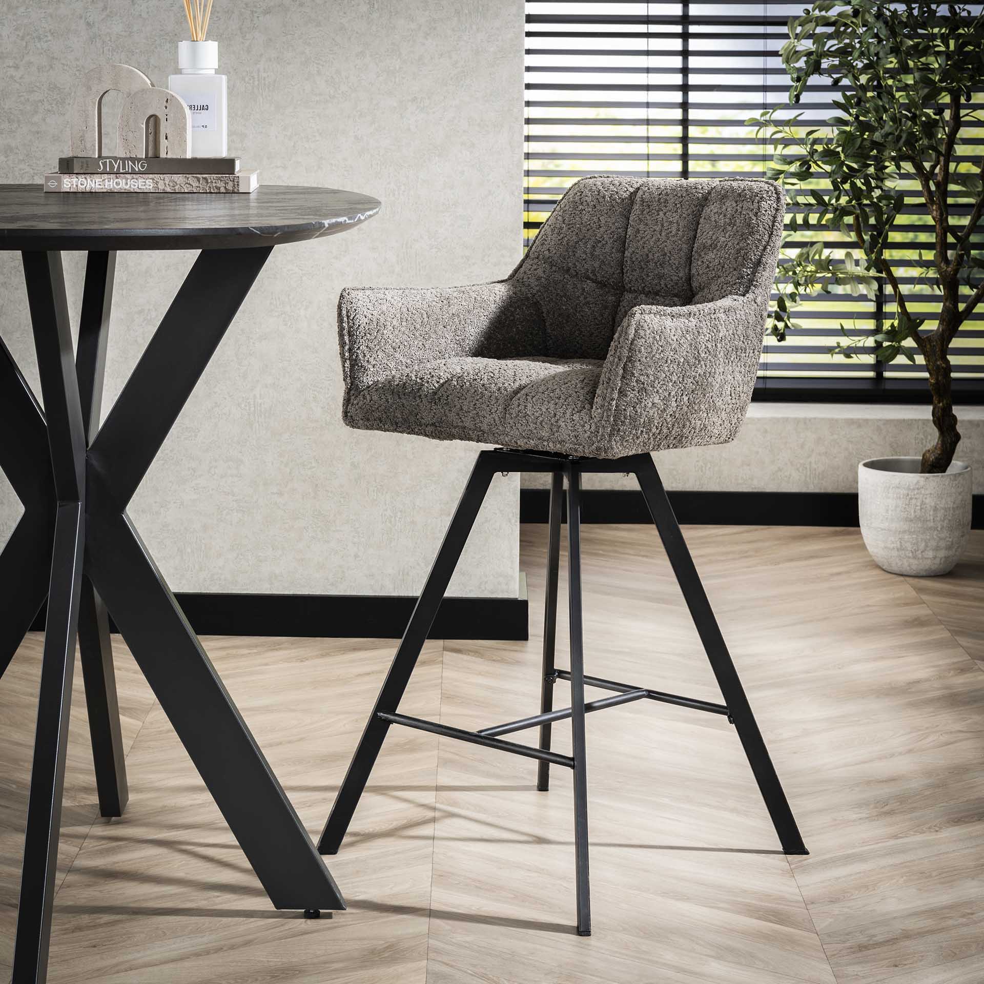 Barstoel Vantage - Taupe - Bouclé - Teddystof - Draaibaar