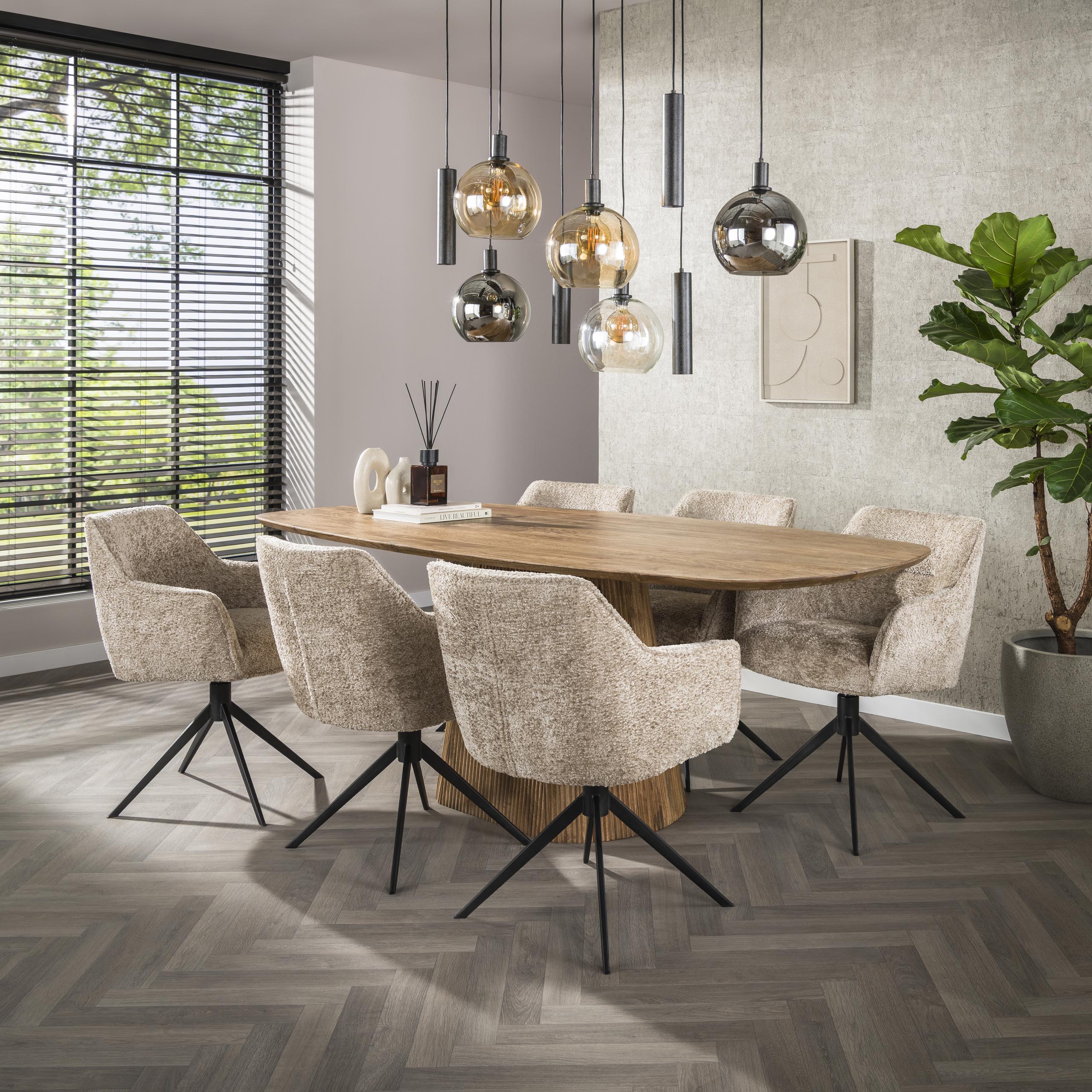 Eetkamerstoel Pure - Beige - Savelle Stof - Draaibaar