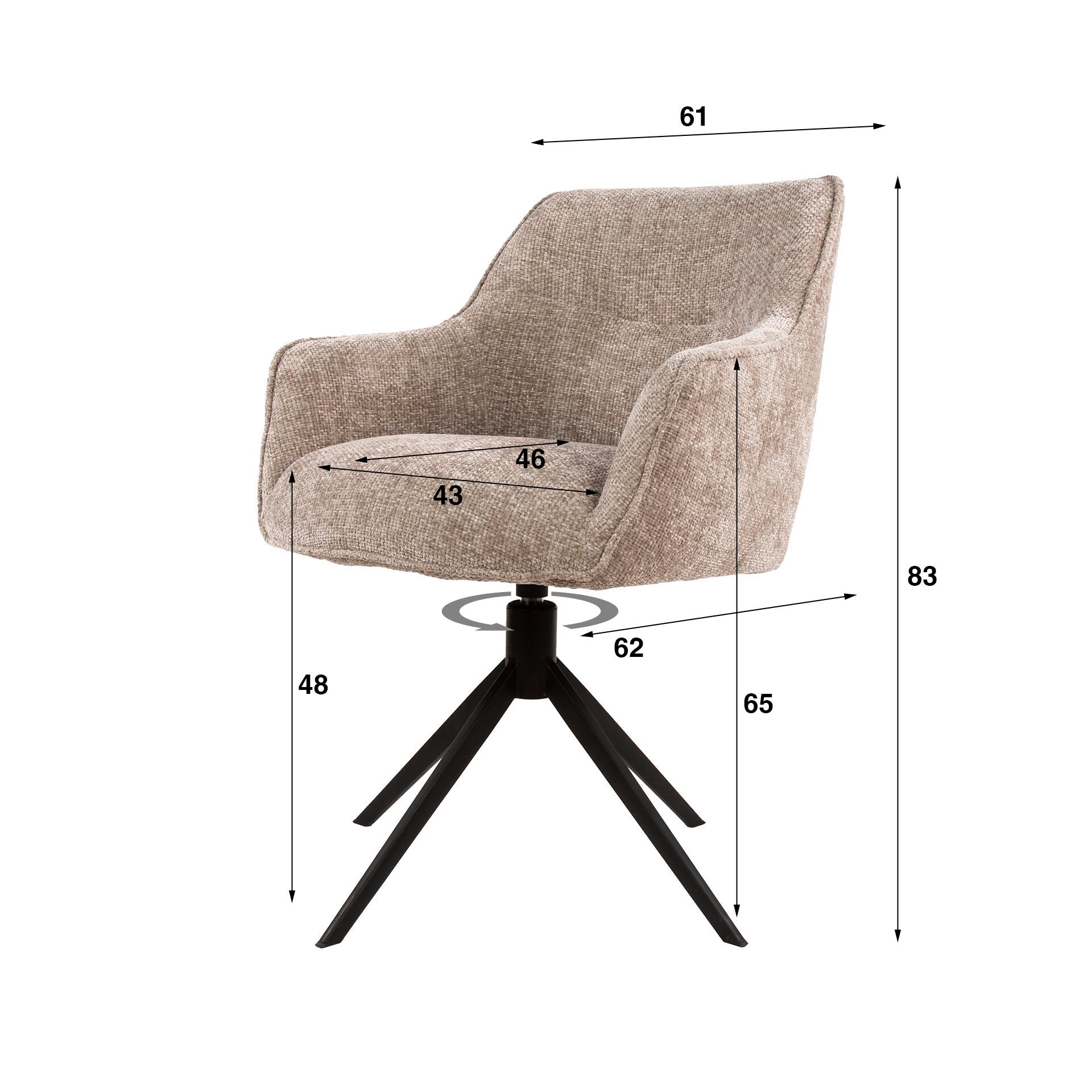 Eetkamerstoel Pure - Beige - Renegade Stof - Draaibaar