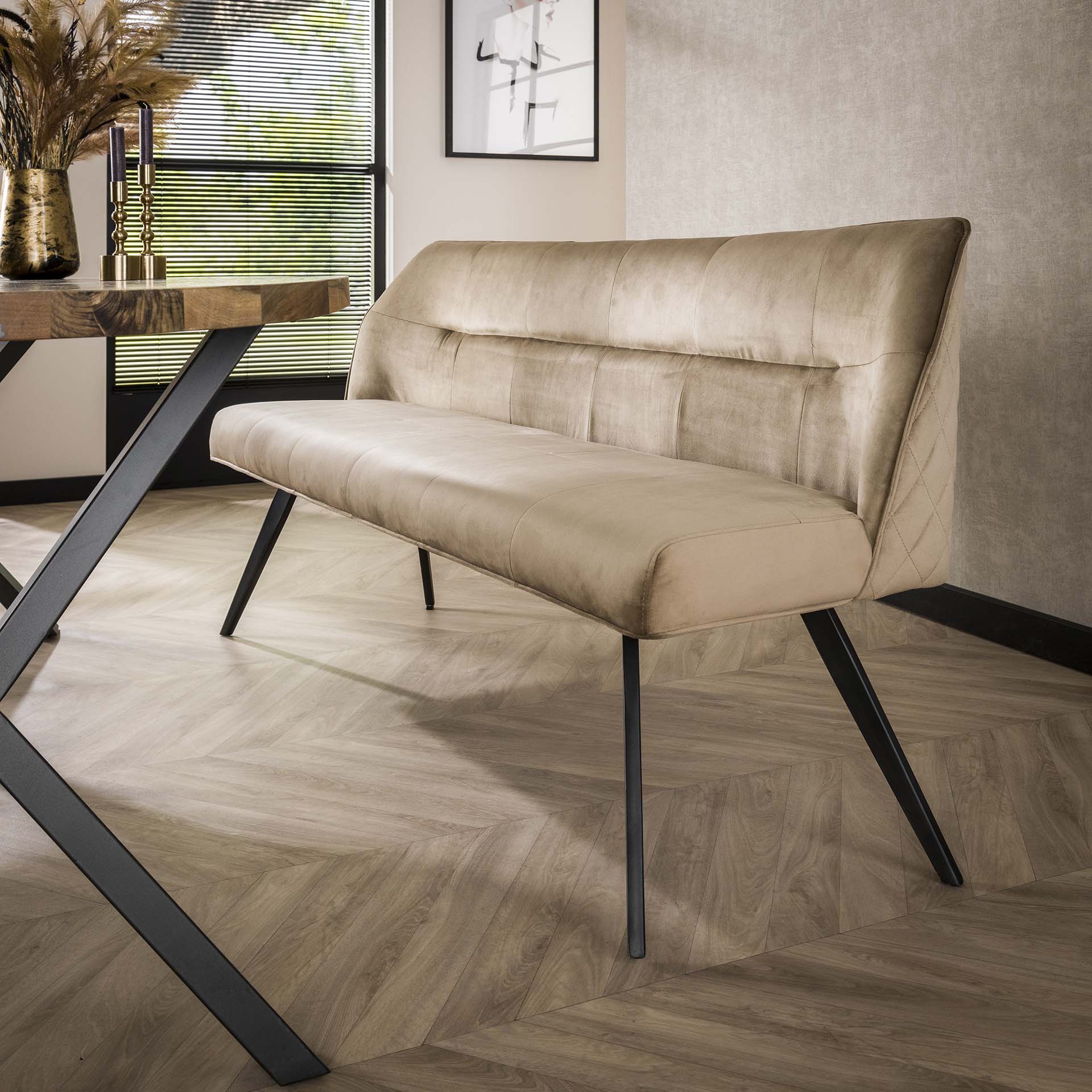 Eetkamerbank Pure - Champagne - Velvet - 188 cm
