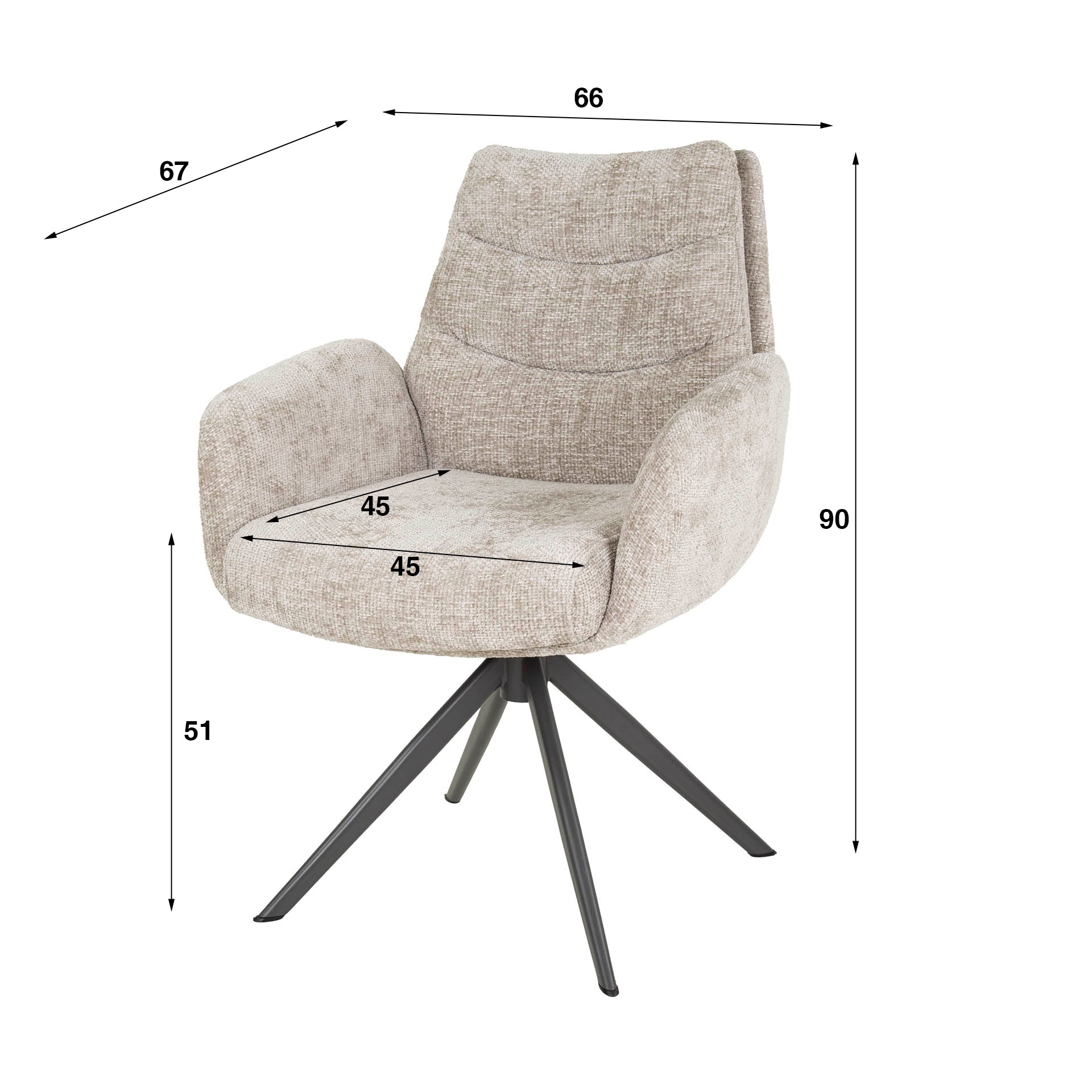 Eetkamerstoel Gusto - Beige - Renegade Stof - Draaibaar