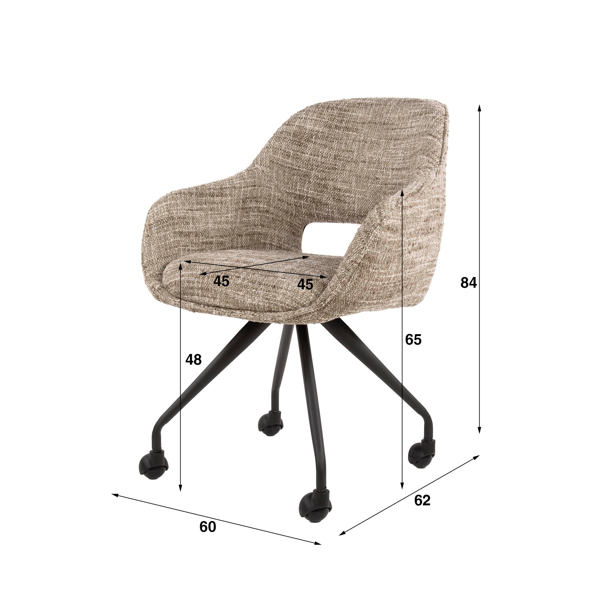 Eetkamerstoel Aurelia - Taupe - Renegade Stof - Met Wieltjes