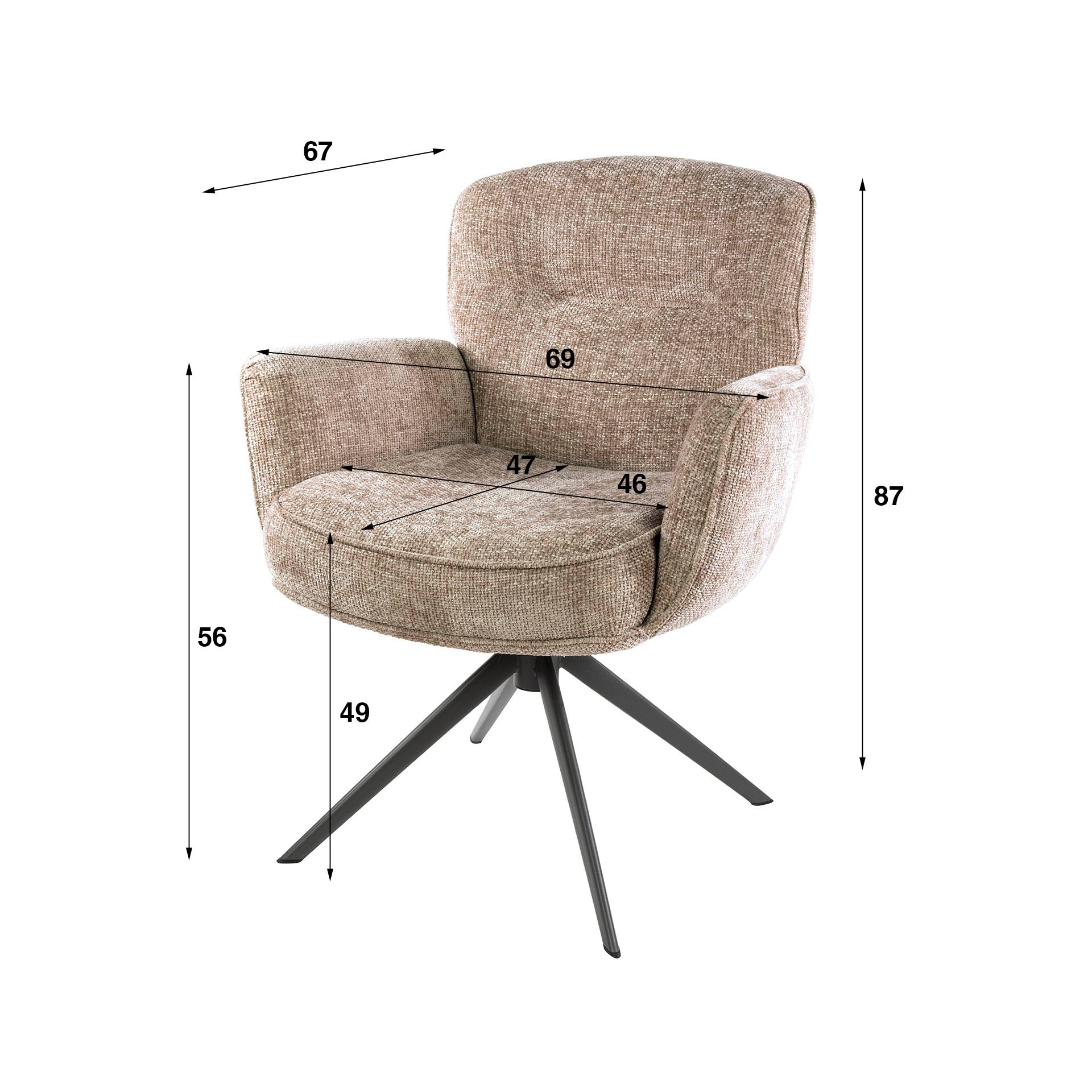 Eetkamerstoel Theodore - Beige - Renegade Stof - Draaibaar