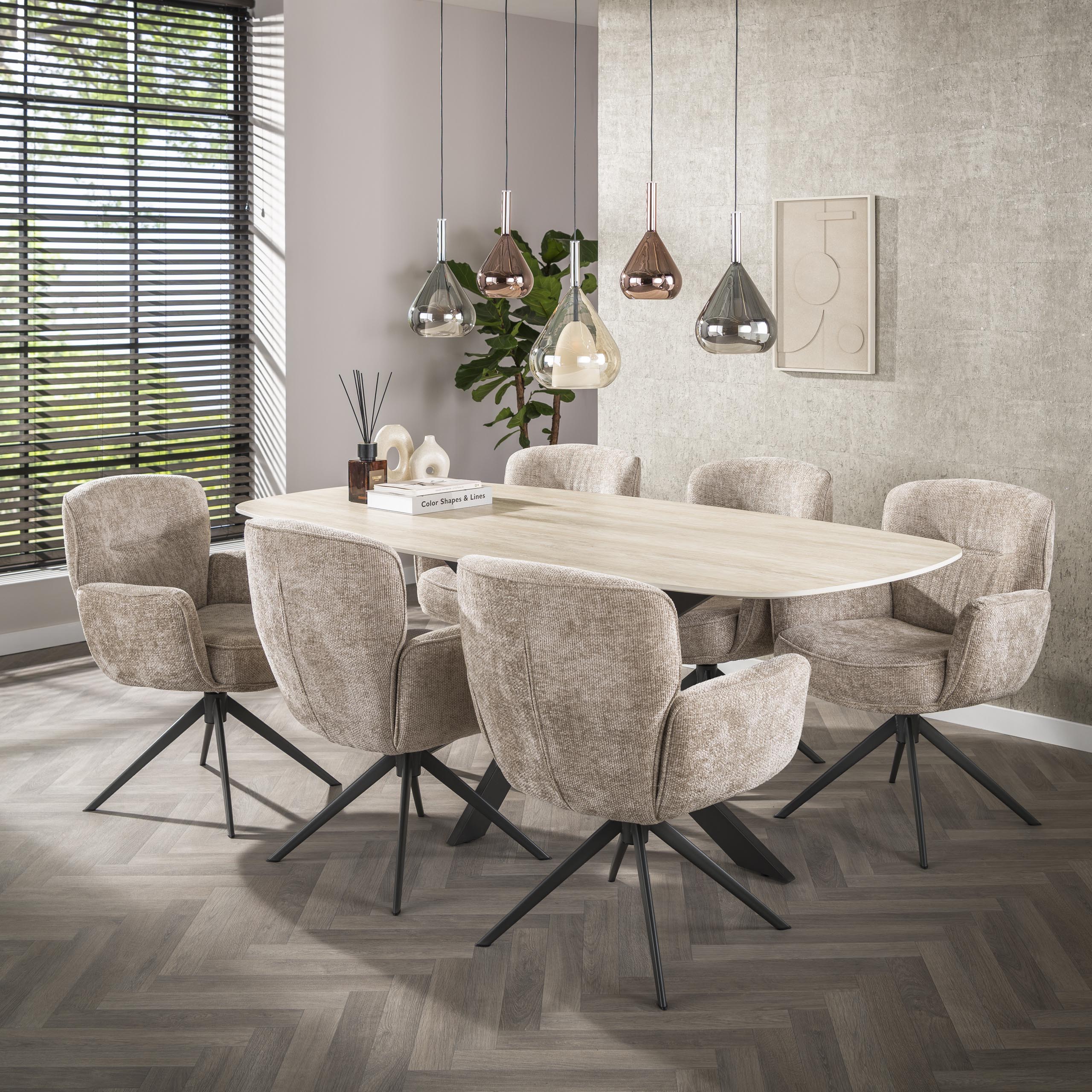 Eetkamerstoel Theodore - Beige - Renegade Stof - Draaibaar