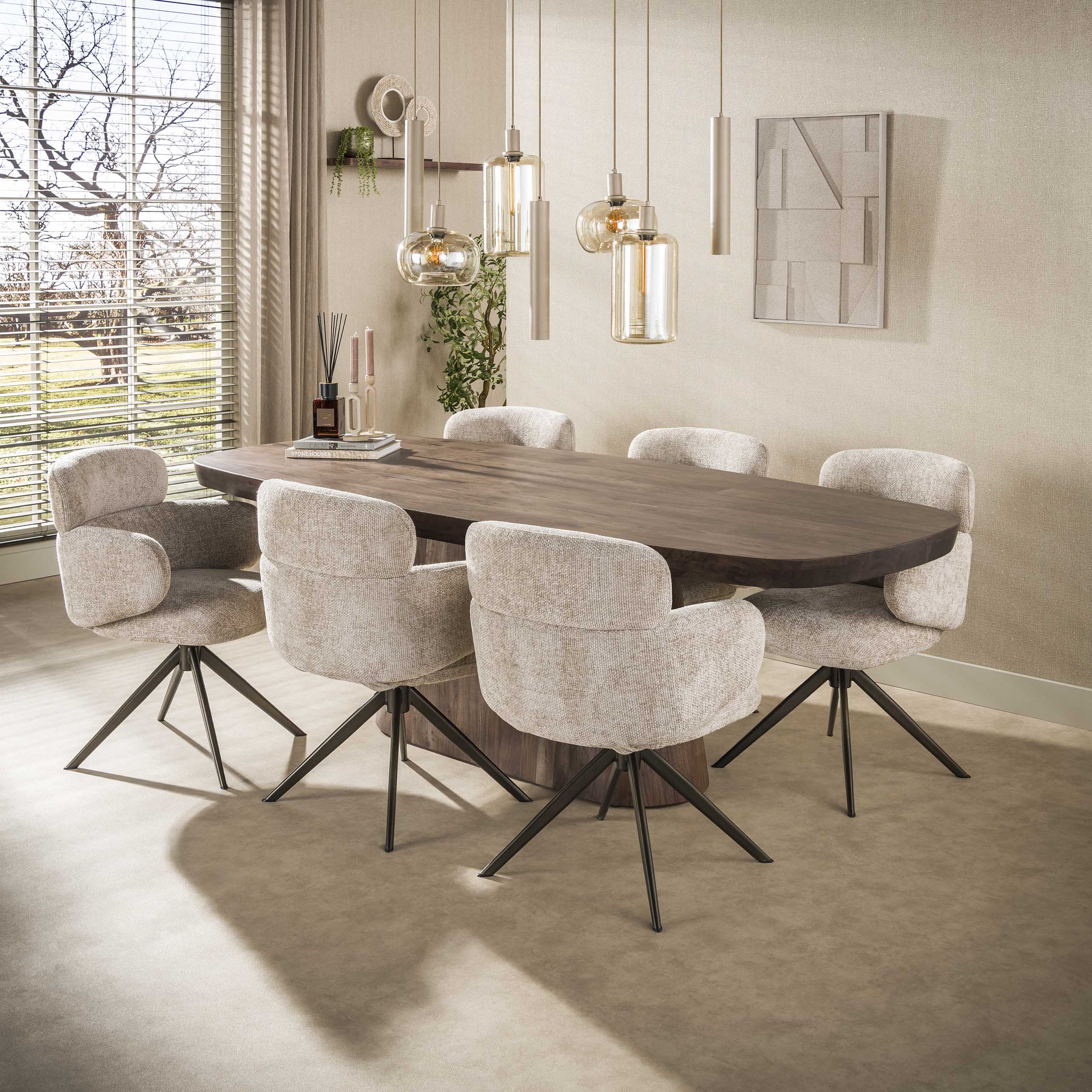 Eetkamerstoel Misano - Beige - Renegade Stof - Draaibaar