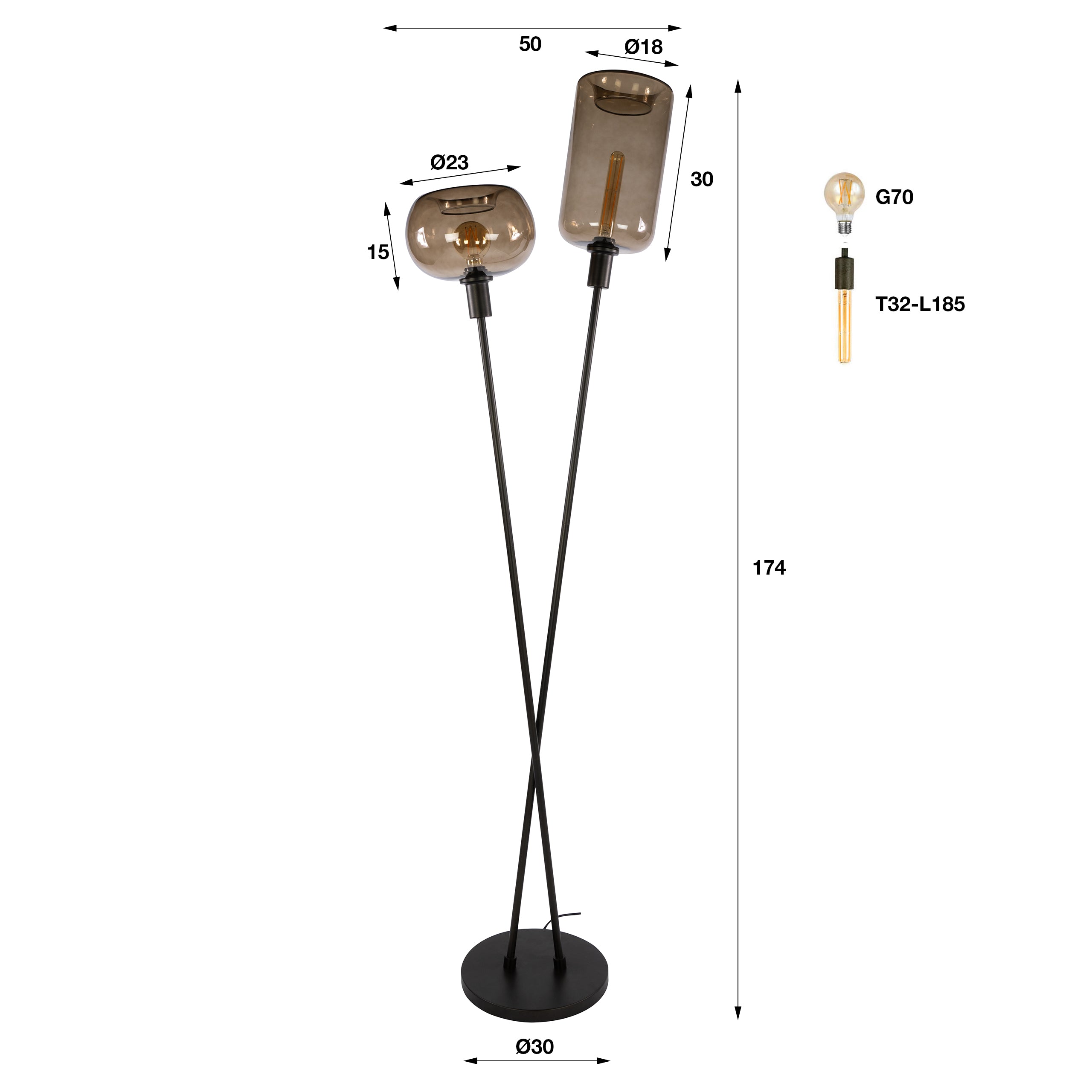 Vloerlamp Avelore - 2-lichts - Brons - Amberglas