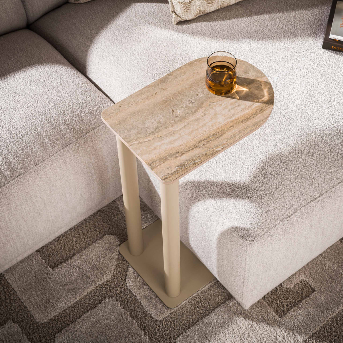 Overzettafel Orelio Beige 3D Travertinlook 70 cm aanzicht 2 Meubelista