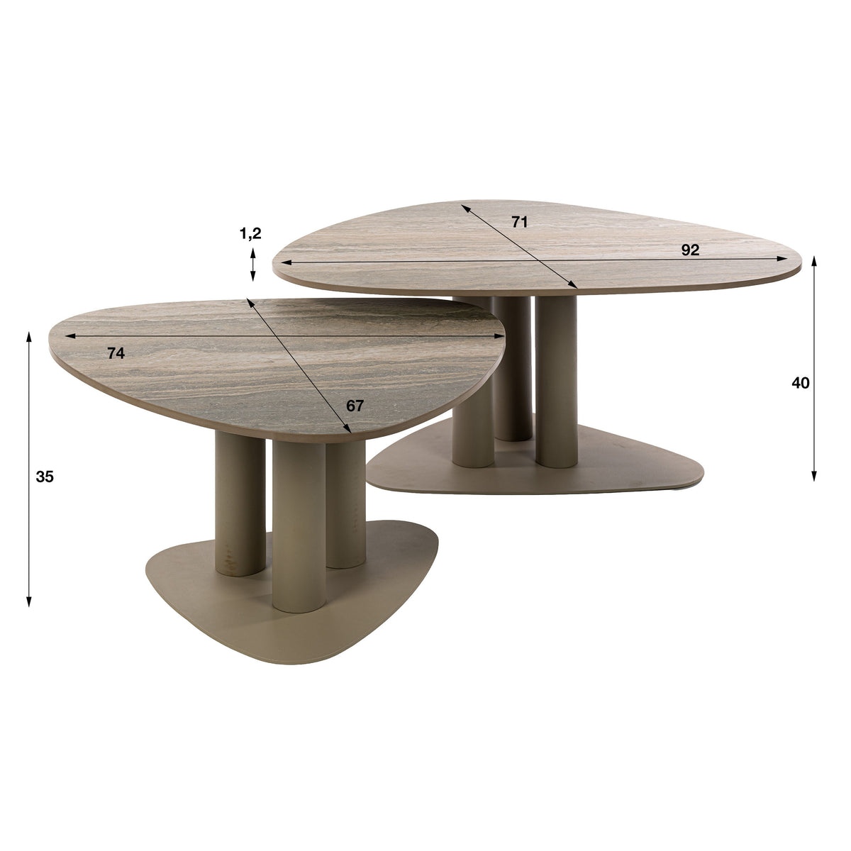 Salontafel Calune Driehoekig Beige 3D Travertinlook Set van 2 maatvoering Meubelista