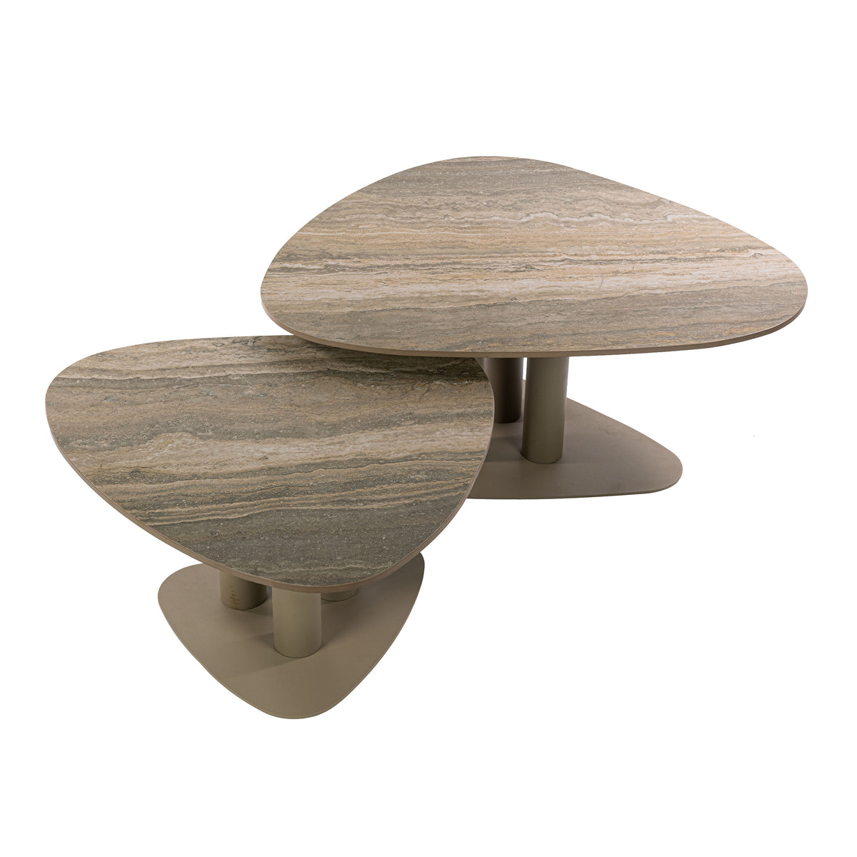 Salontafel Calune Driehoekig Beige 3D Travertinlook Set van 2 aanzicht 11 Meubelista