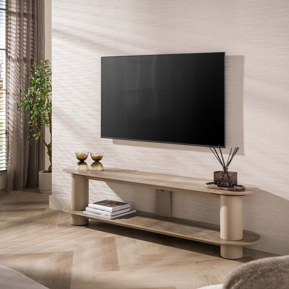 TV-Meubel Darivo Beige 3D Travertinlook 180 cm sfeerfoto Meubelista