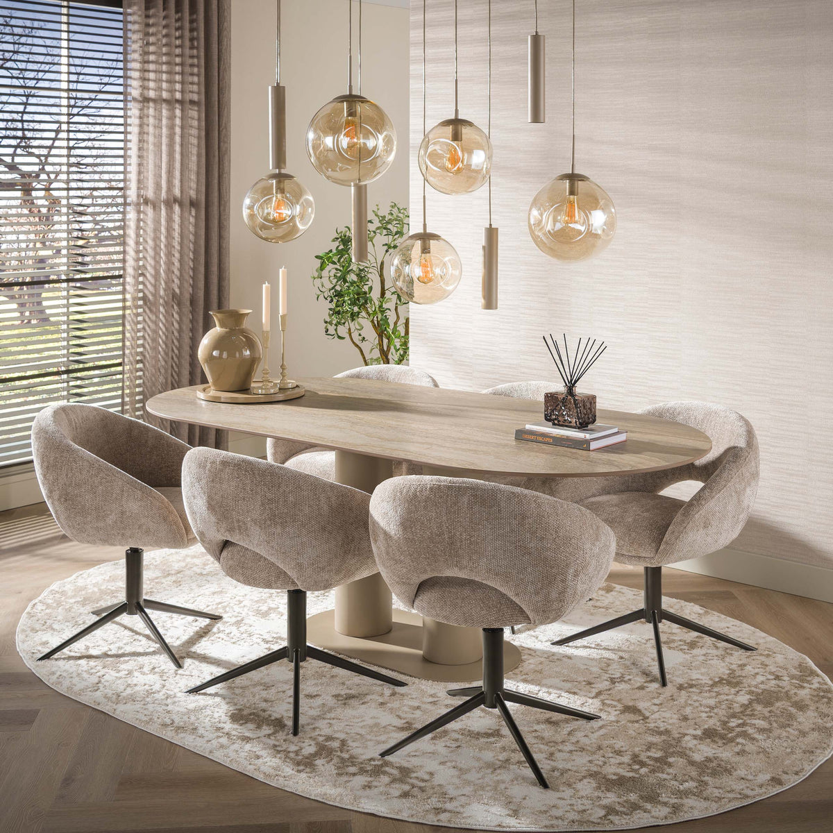 Eettafel Senara Beige 3D Travertinlook 215 cm sfeerfoto Meubelista