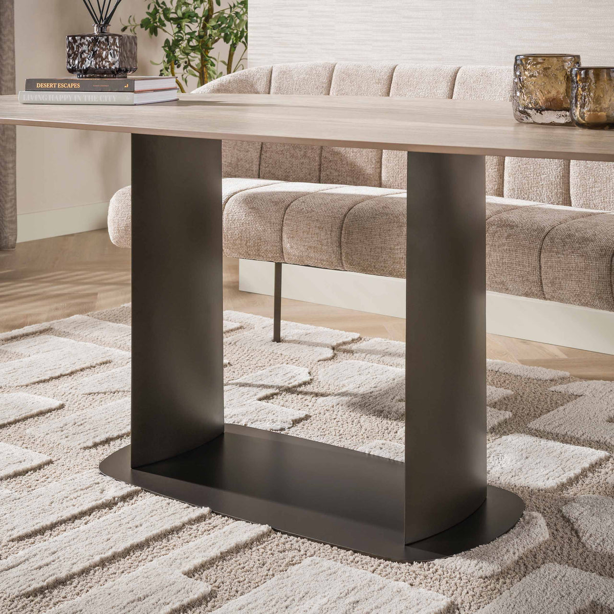 Eettafel Dunela Beige 3D Travertinlook 215 cm Deens Ovaal aanzicht 7 Meubelista