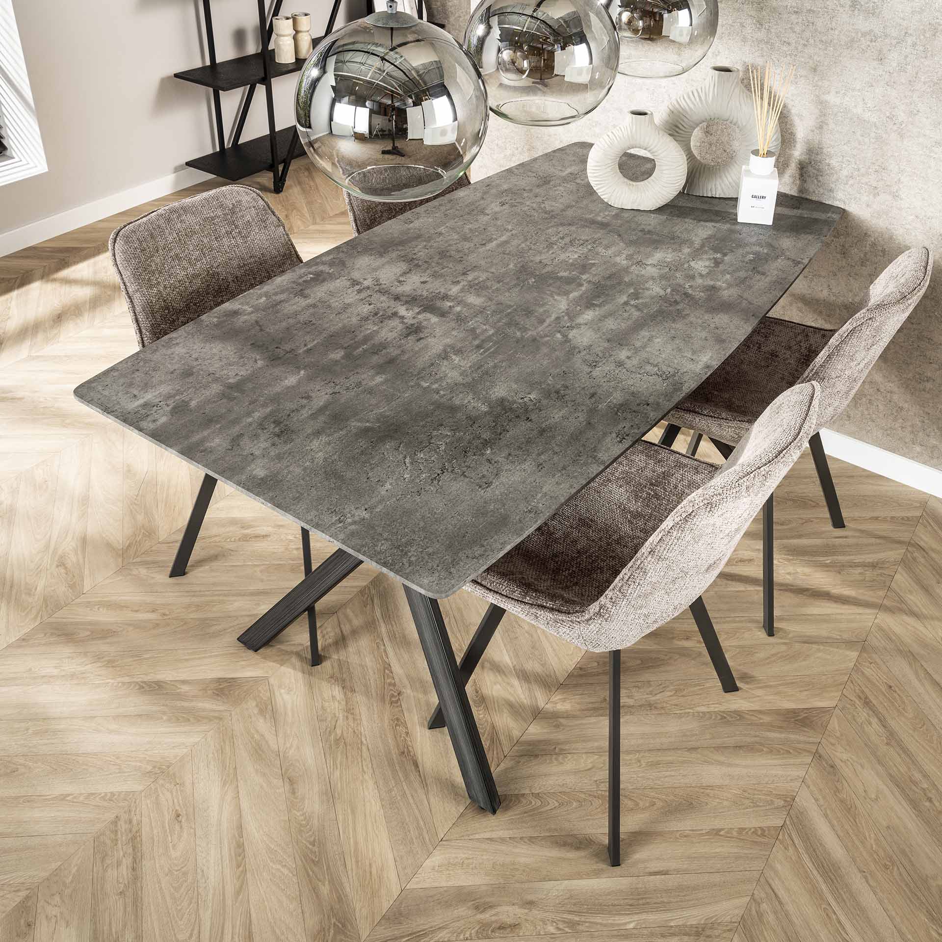 Eettafel Ash - Ovaal - MDF - 160 cm - Betonlook