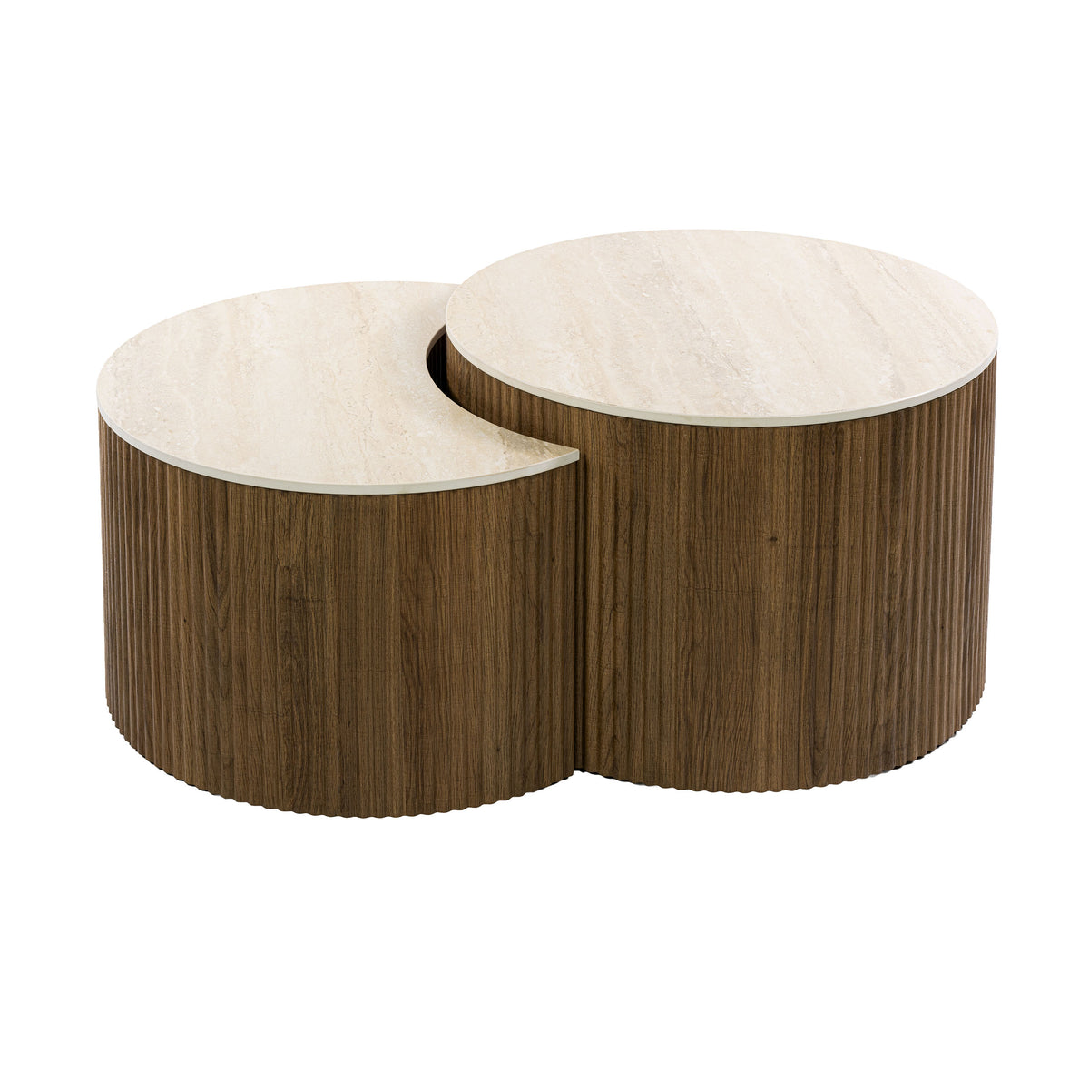 Salontafel Vianne - Japandi - Halfrond - Keramisch Travertin - Set van 2