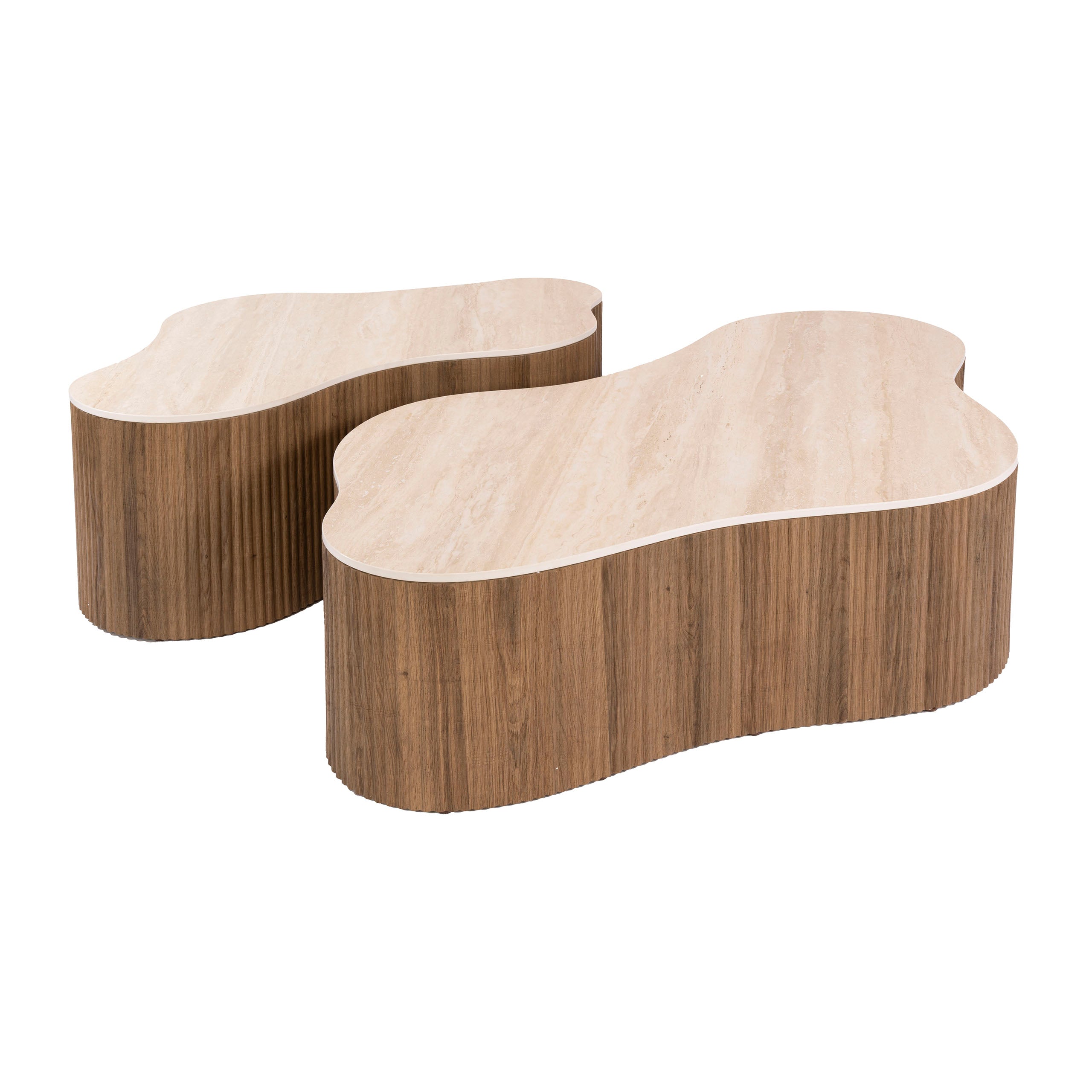 Salontafel Miyu - Japandi - Organisch - Keramisch Travertin - Set van 2