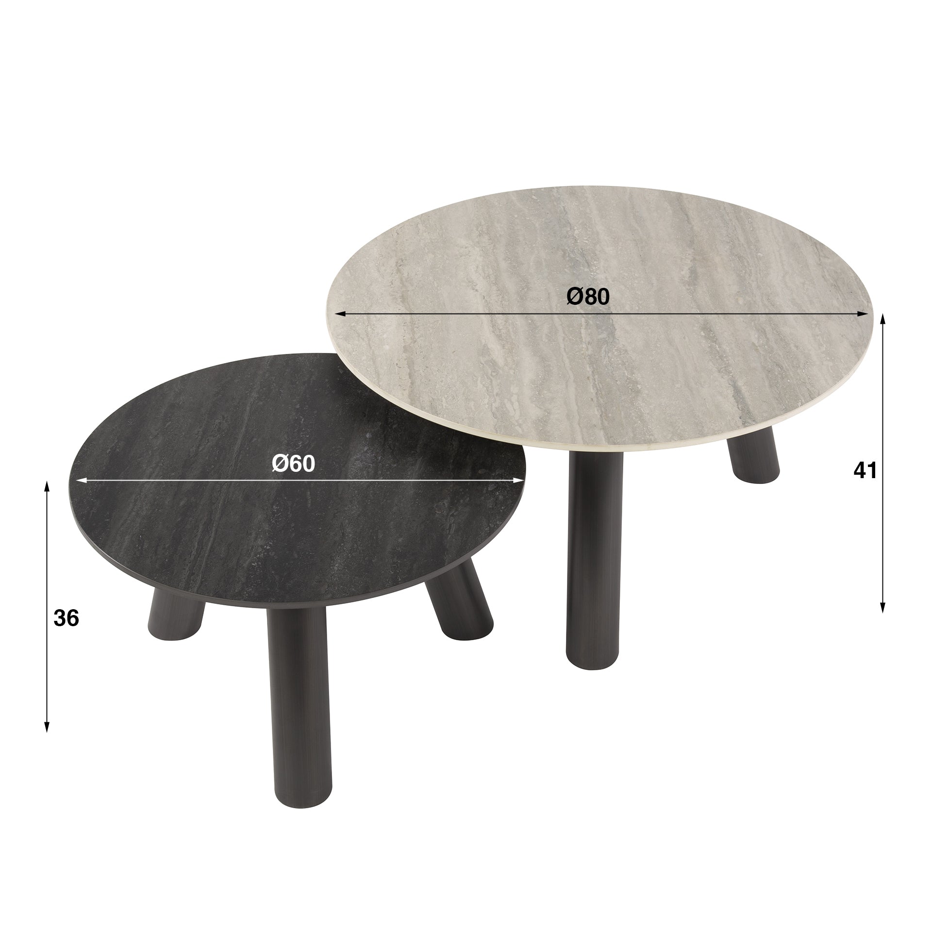 Salontafel Veyra - Rond - Keramisch Travertin - Set van 2