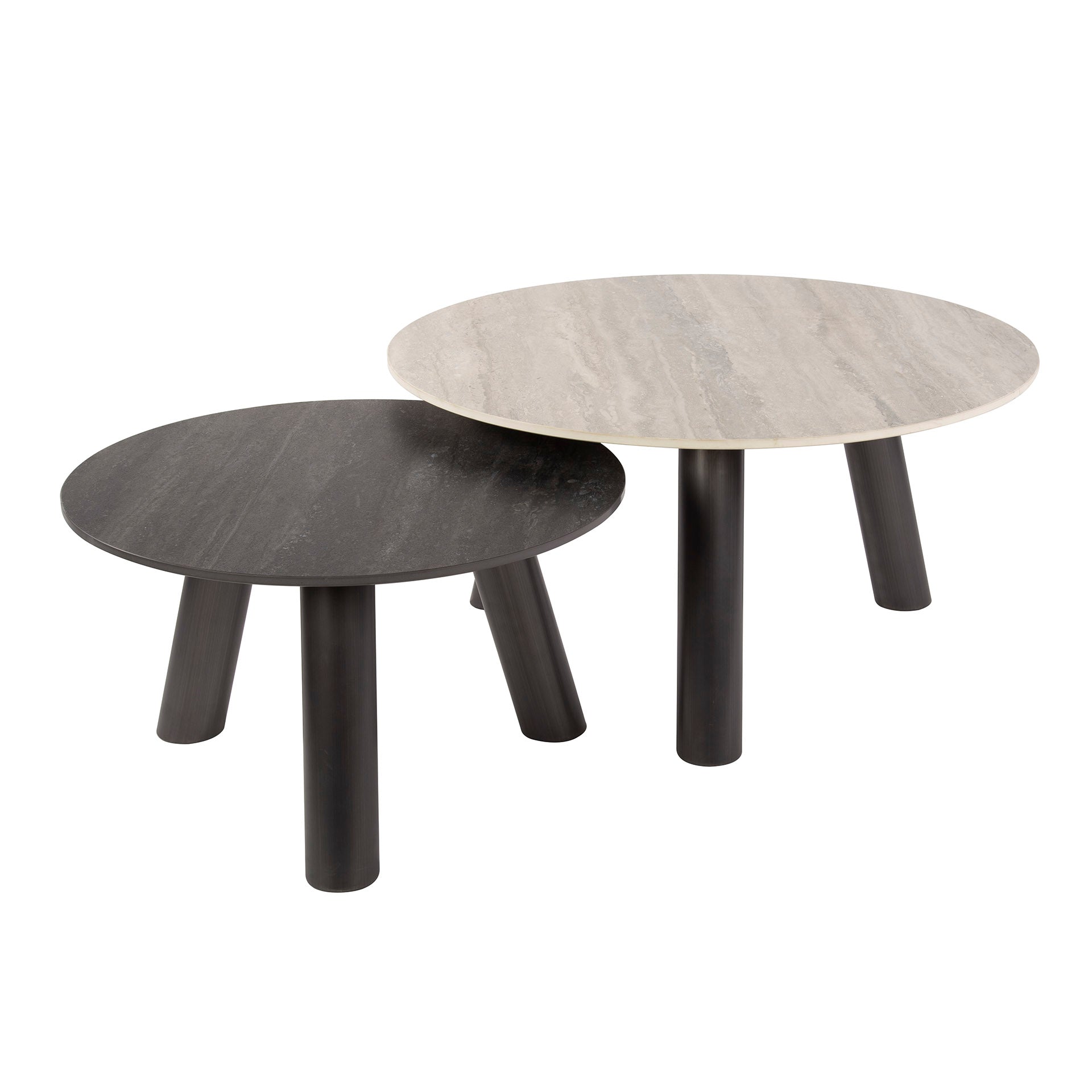Salontafel Veyra - Rond - Keramisch Travertin - Set van 2
