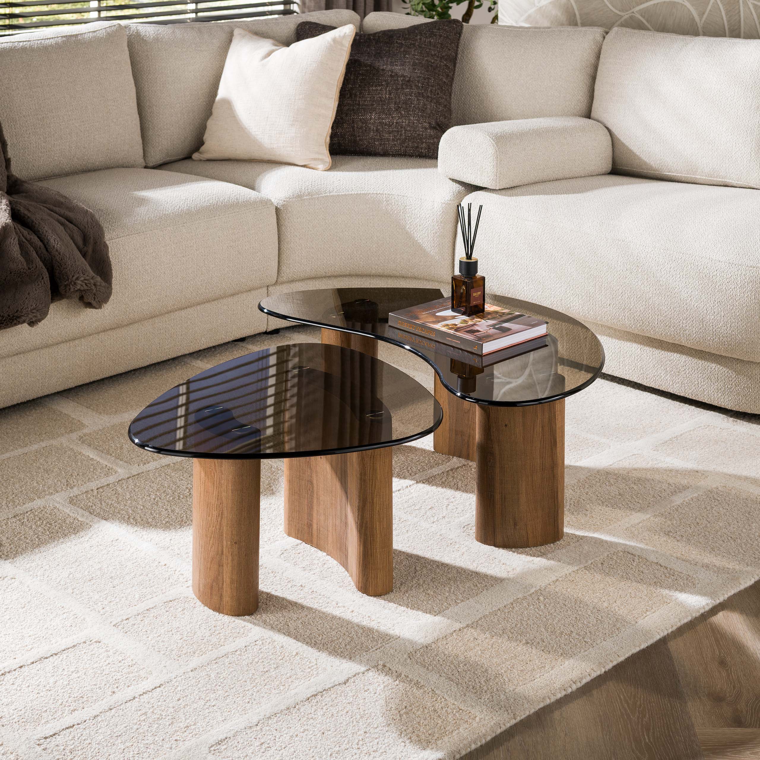 Salontafel Veyron - Organisch - Brons Glas - Set van 2