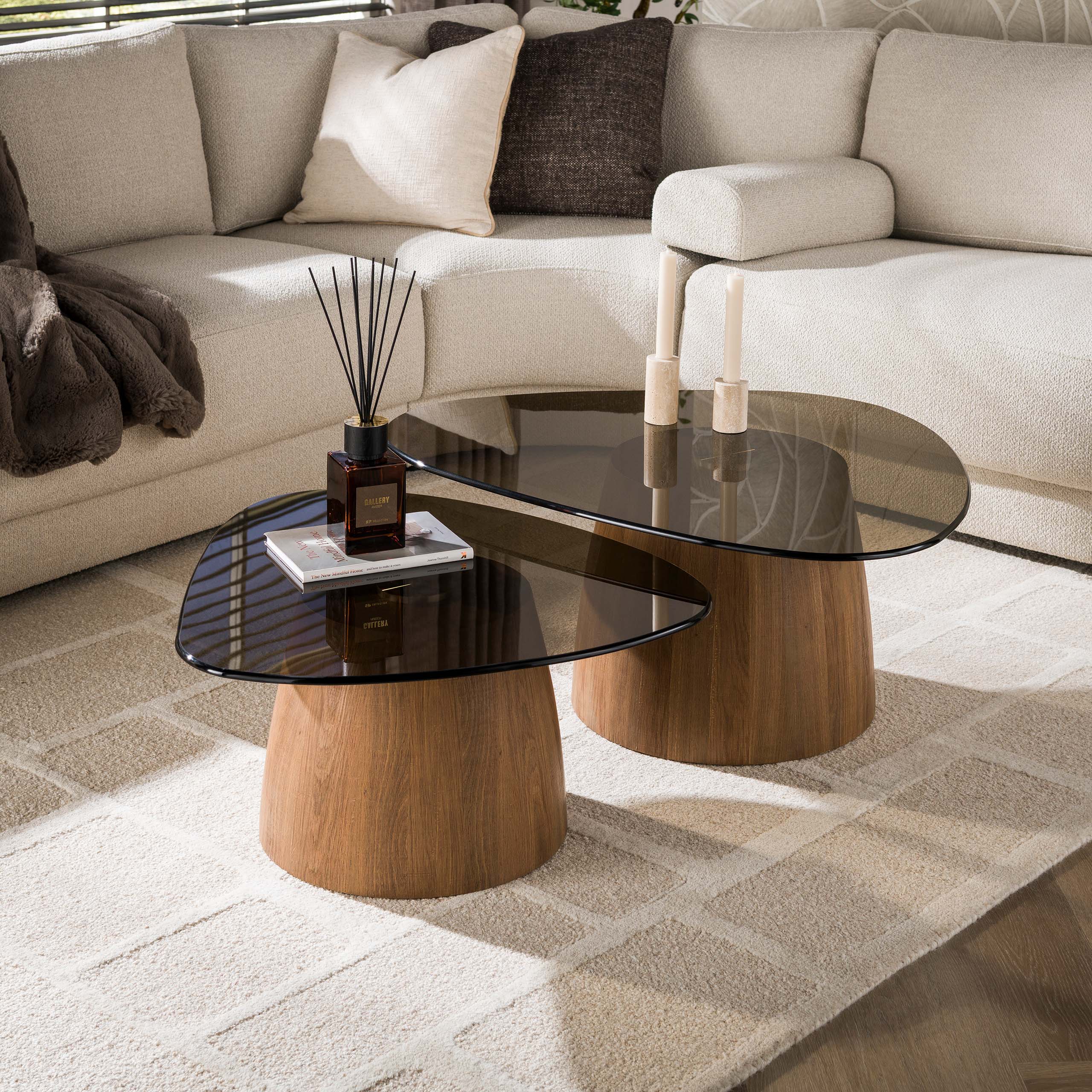 Salontafel Chiron - Organisch - Brons Glas - Set van 2