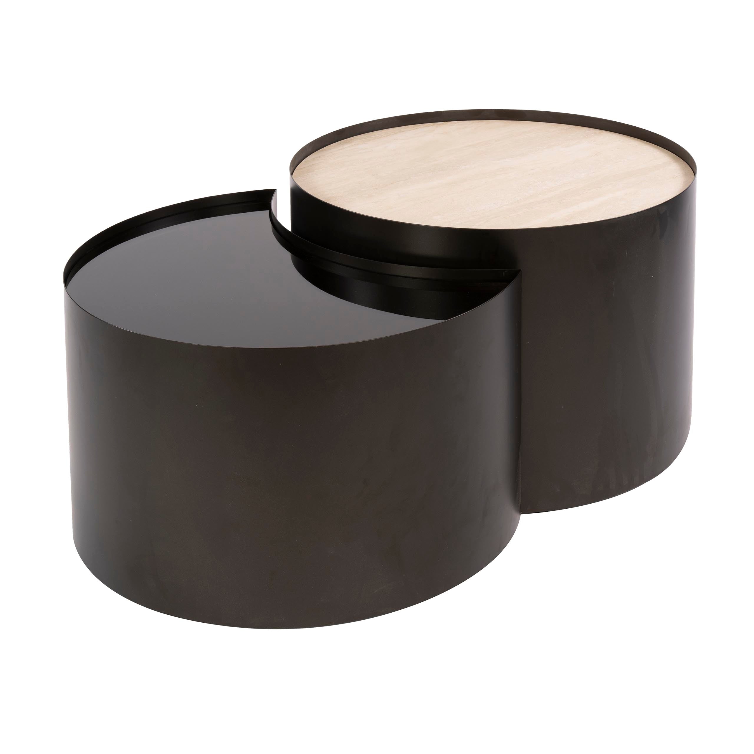 Salontafel Valento - Rond - Keramisch Travertin - Set van 2