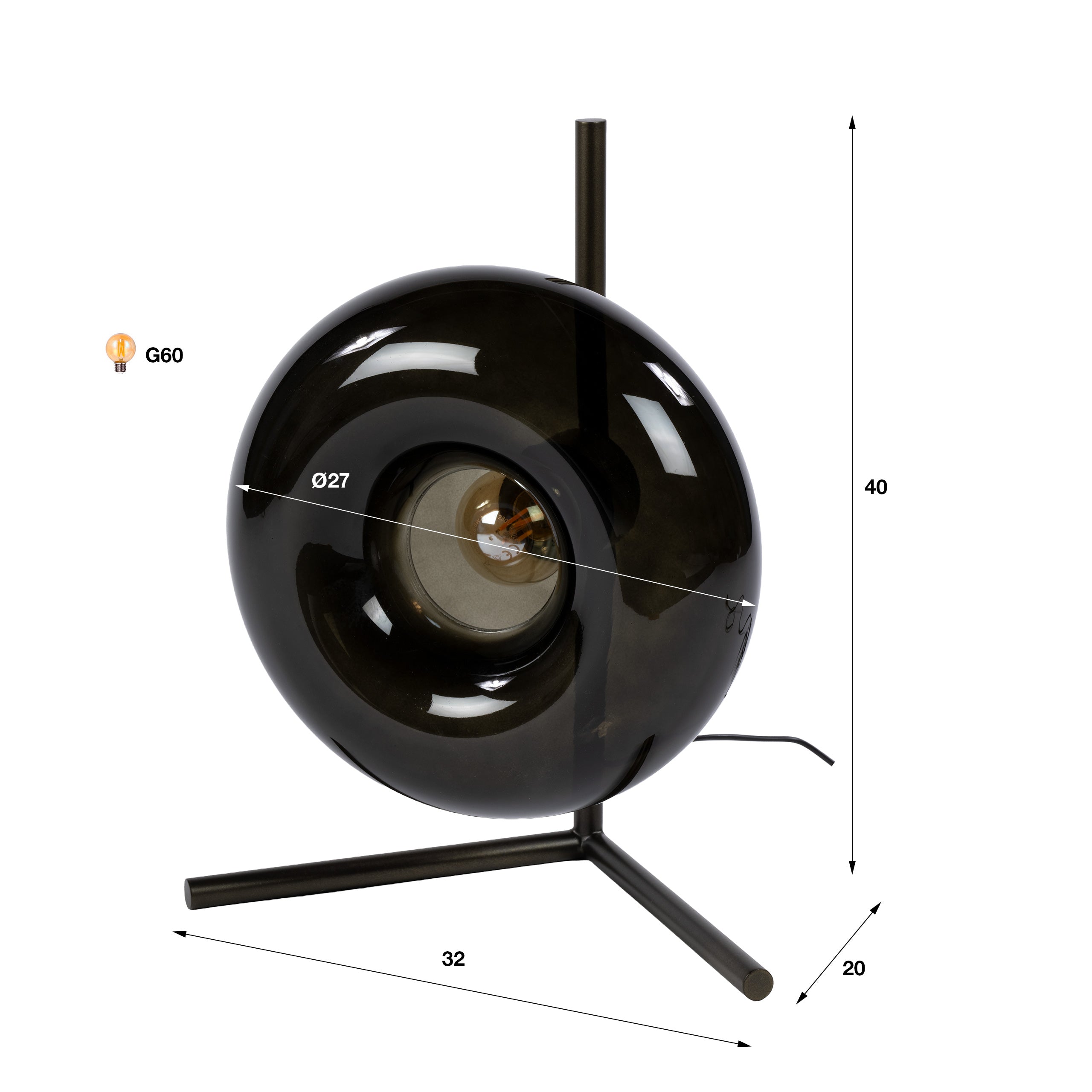 Tafellamp Donut - 1-lichts - Brons - Glas