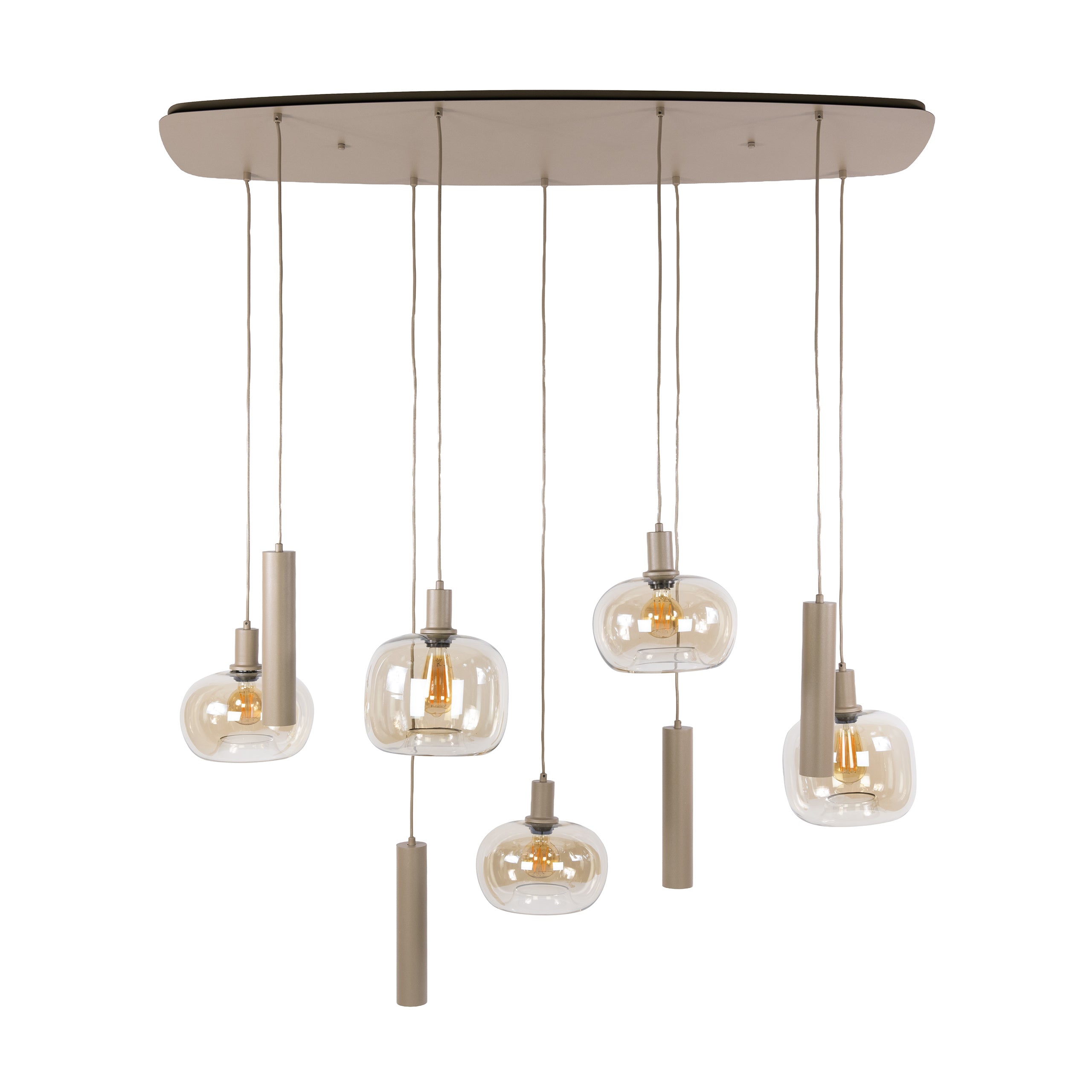 Hanglamp Avelore - 9-lichts - Beige - Amberglas - Met Spots