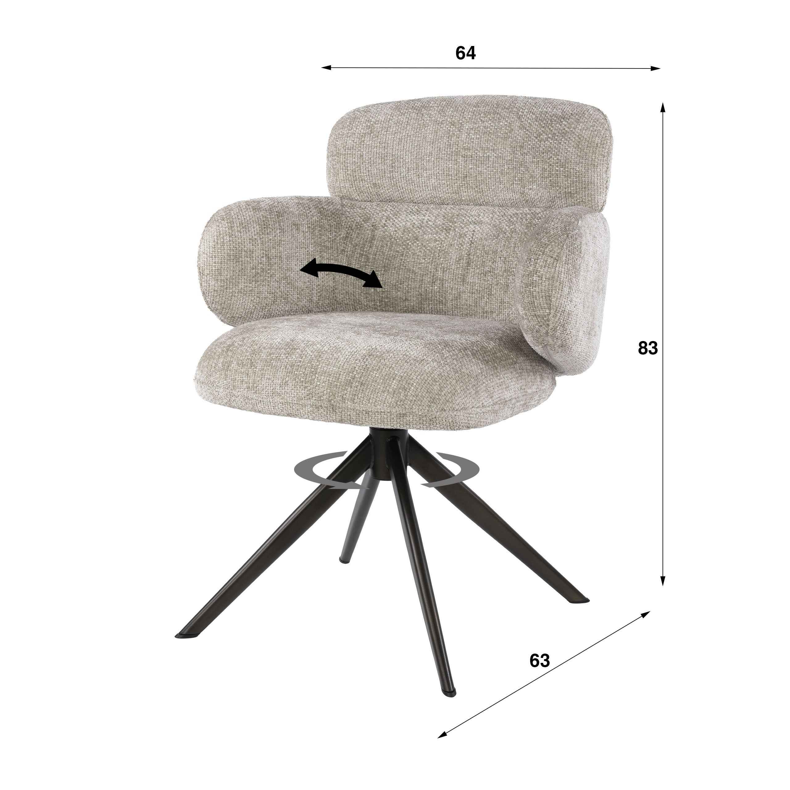 Eetkamerstoel Misano - Beige - Renegade Stof - Draaibaar