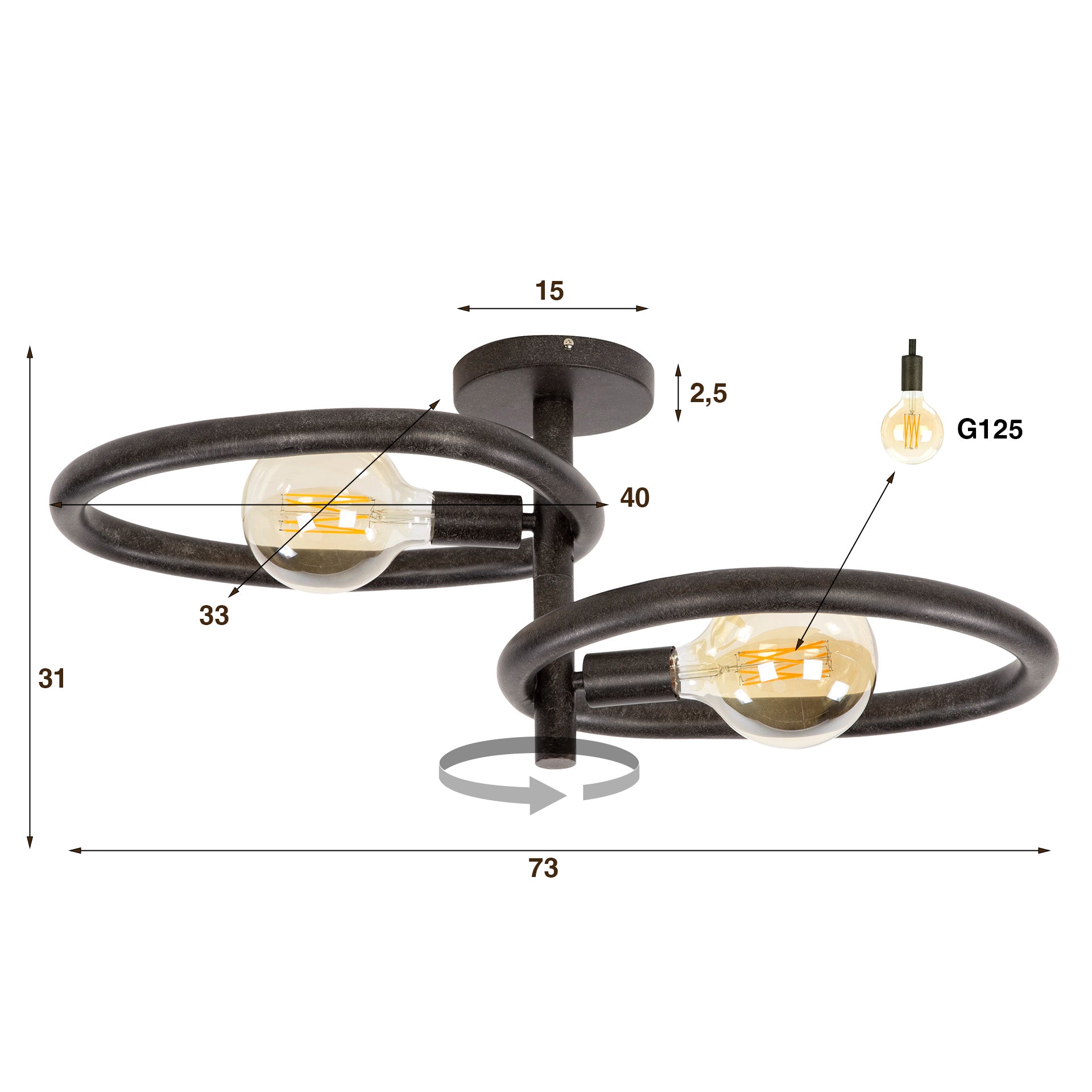 Plafondlamp Winnie - 2-lichts - Zwart - Metaal
