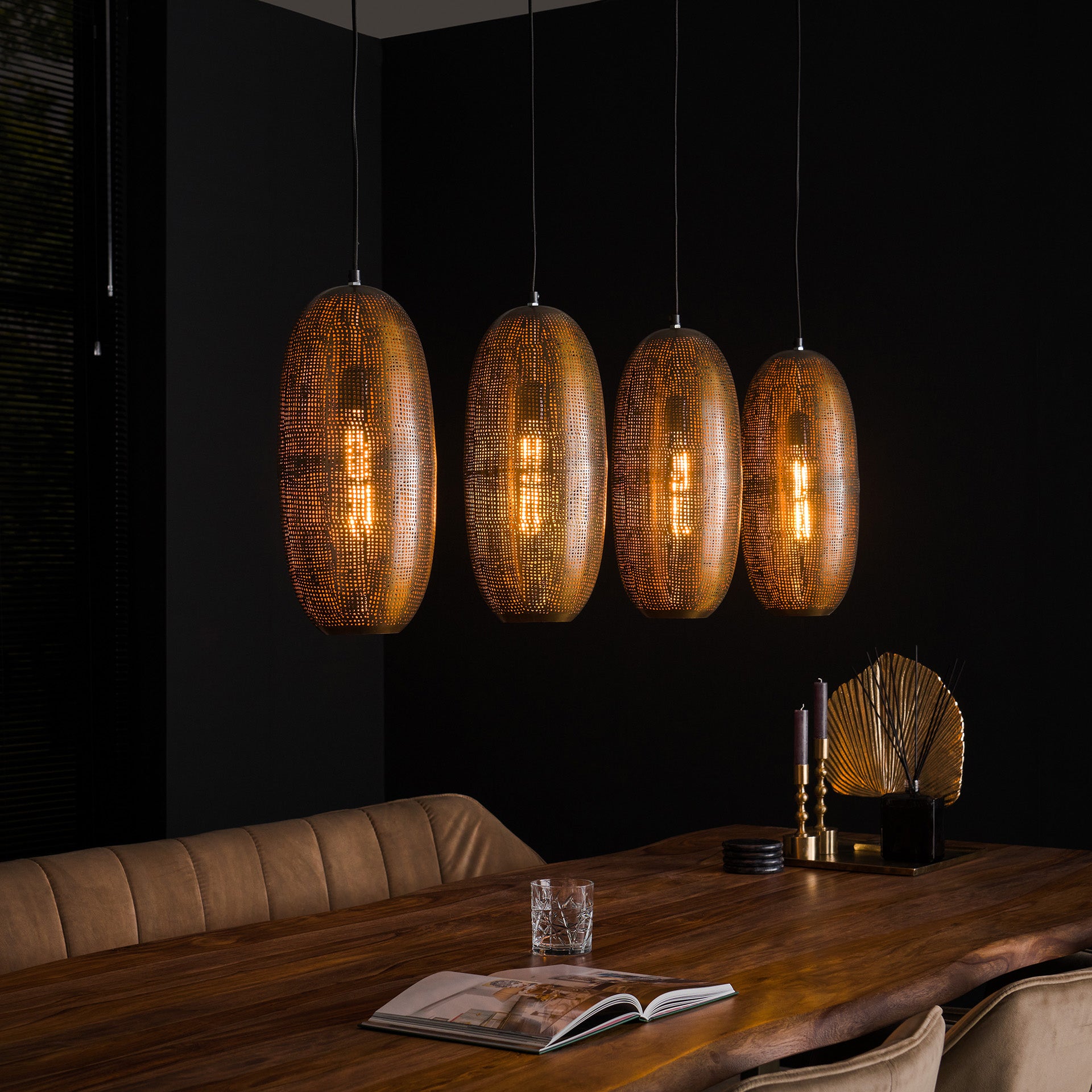Hanglamp Niko - 4-lichts - Brons - Metaal