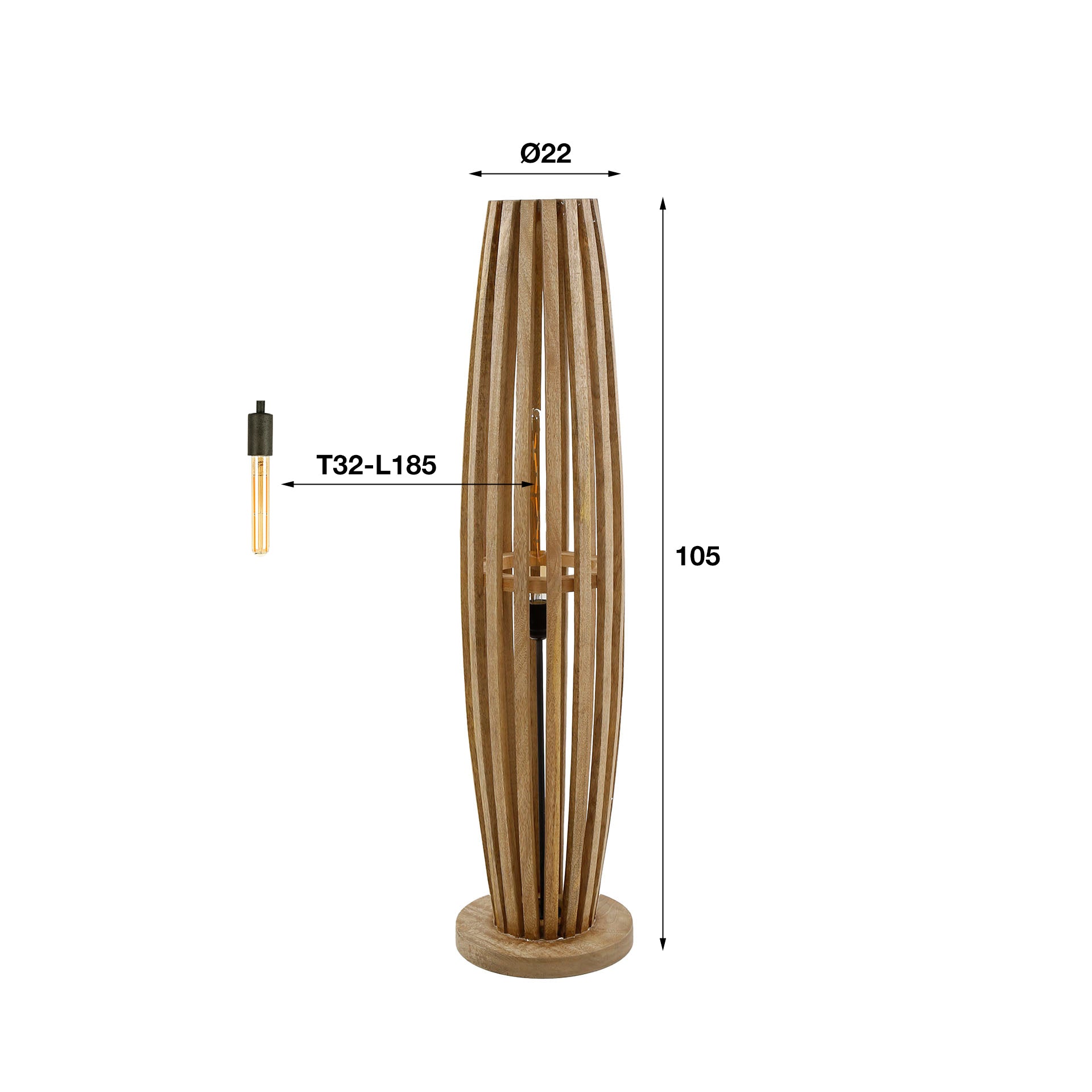Vloerlamp Orion - Bruin - Mangohout - 105 cm