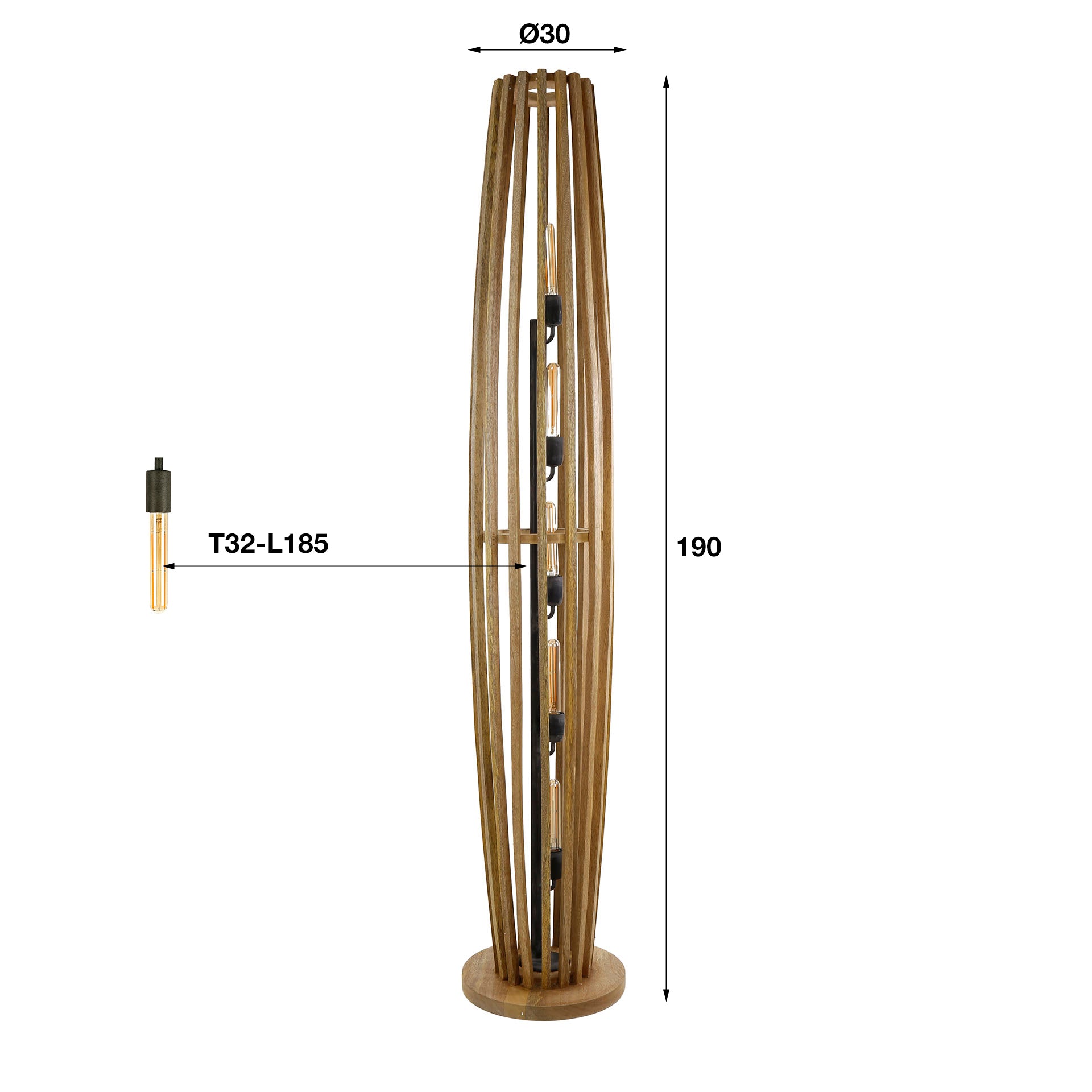 Vloerlamp Orion - Bruin - Mangohout - 190 cm