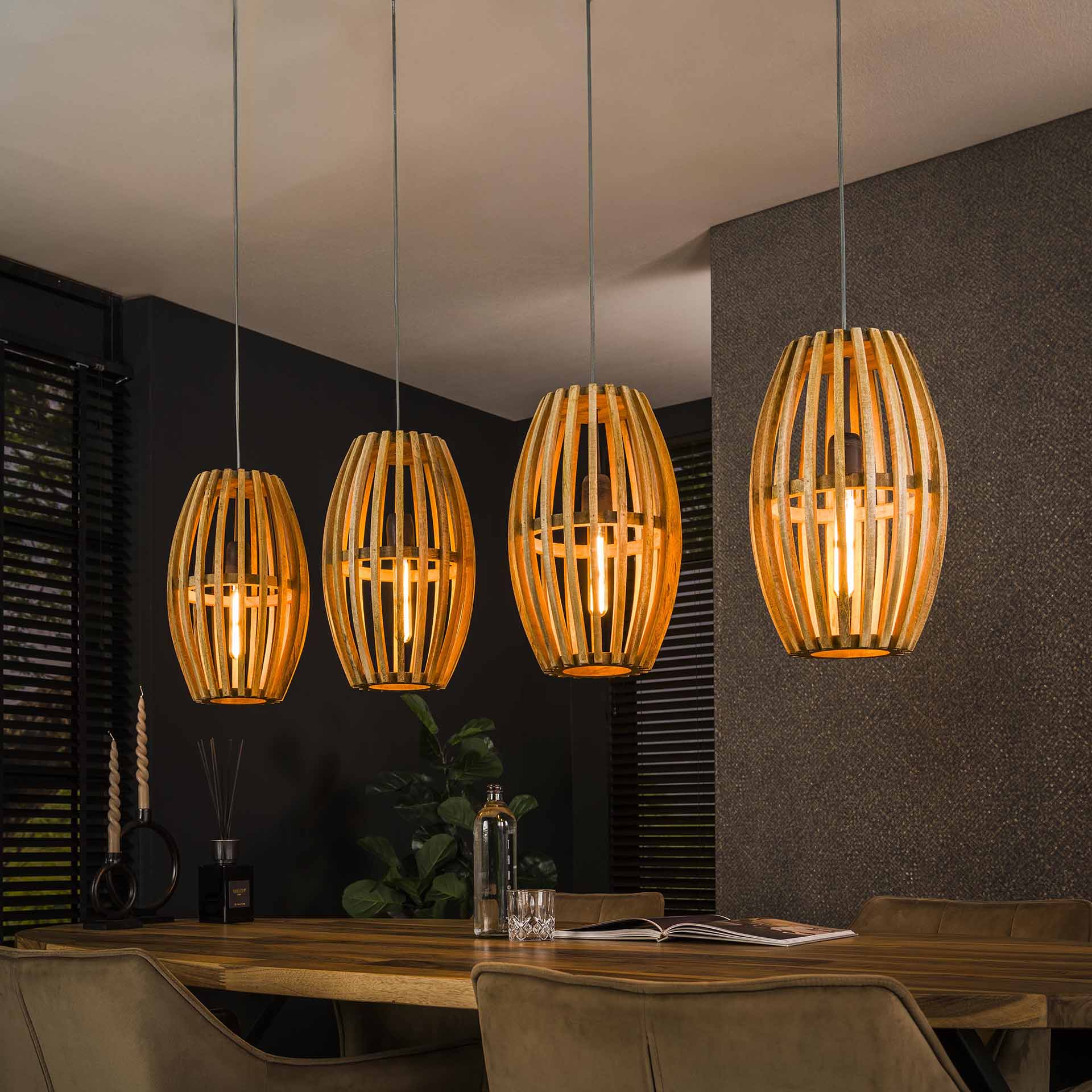 Hanglamp Bruno - 4-lichts - Lichtbruin - Mangohout