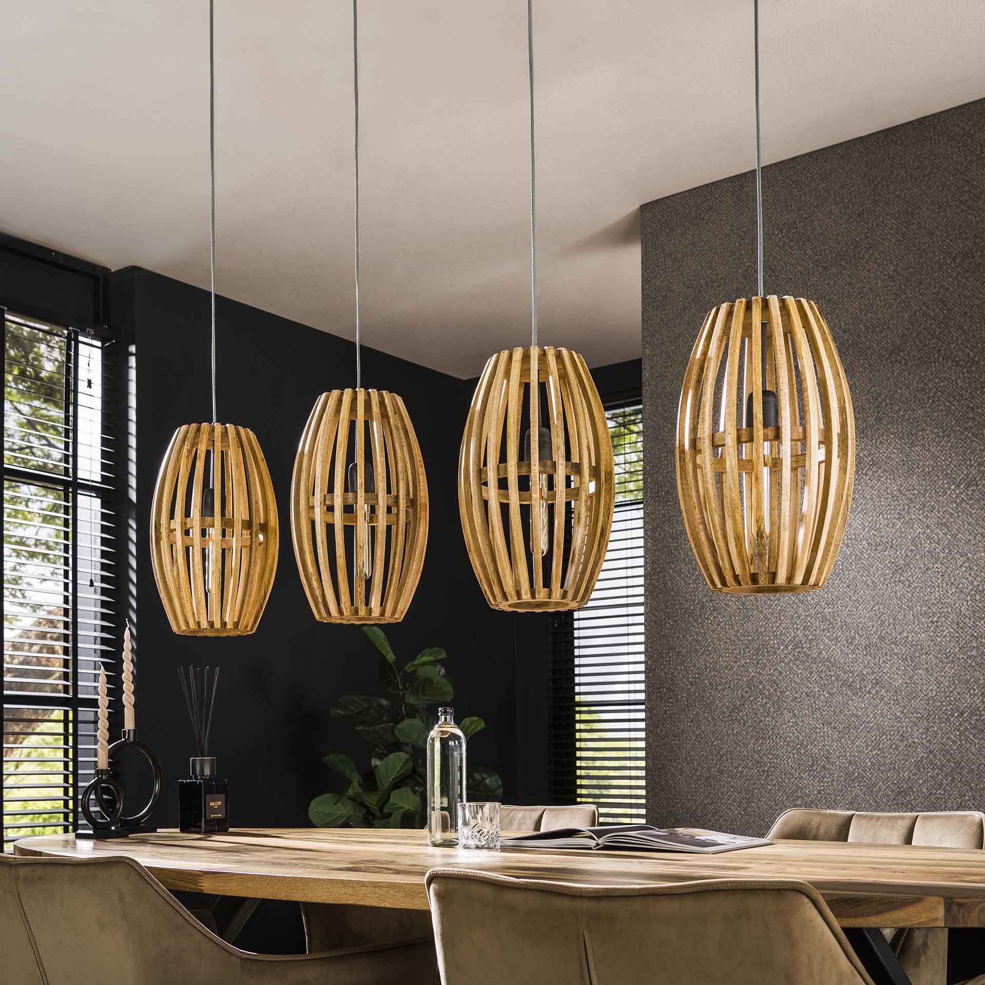 Hanglamp Bruno - 4-lichts - Lichtbruin - Mangohout