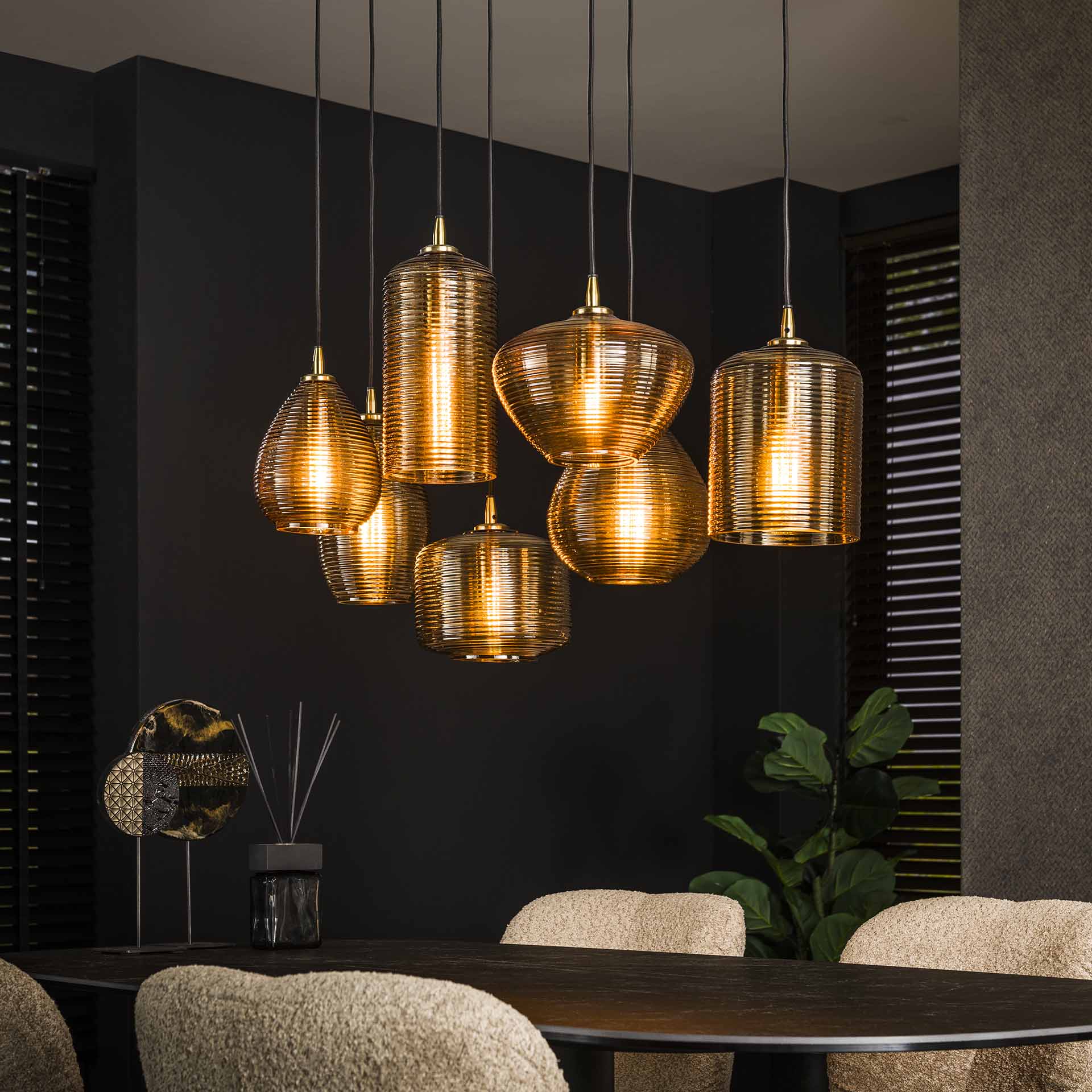 Hanglamp Arlo - 7-lichts - Amberkleurig - Glas