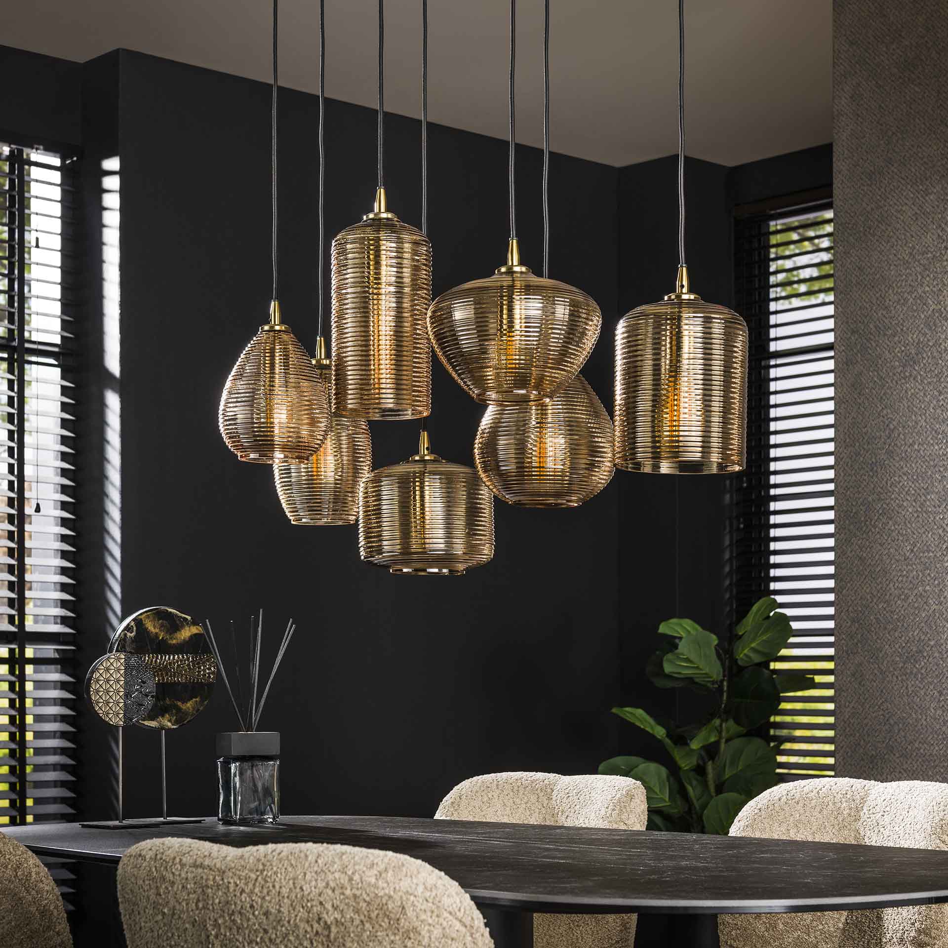 Hanglamp Arlo - 7-lichts - Amberkleurig - Glas