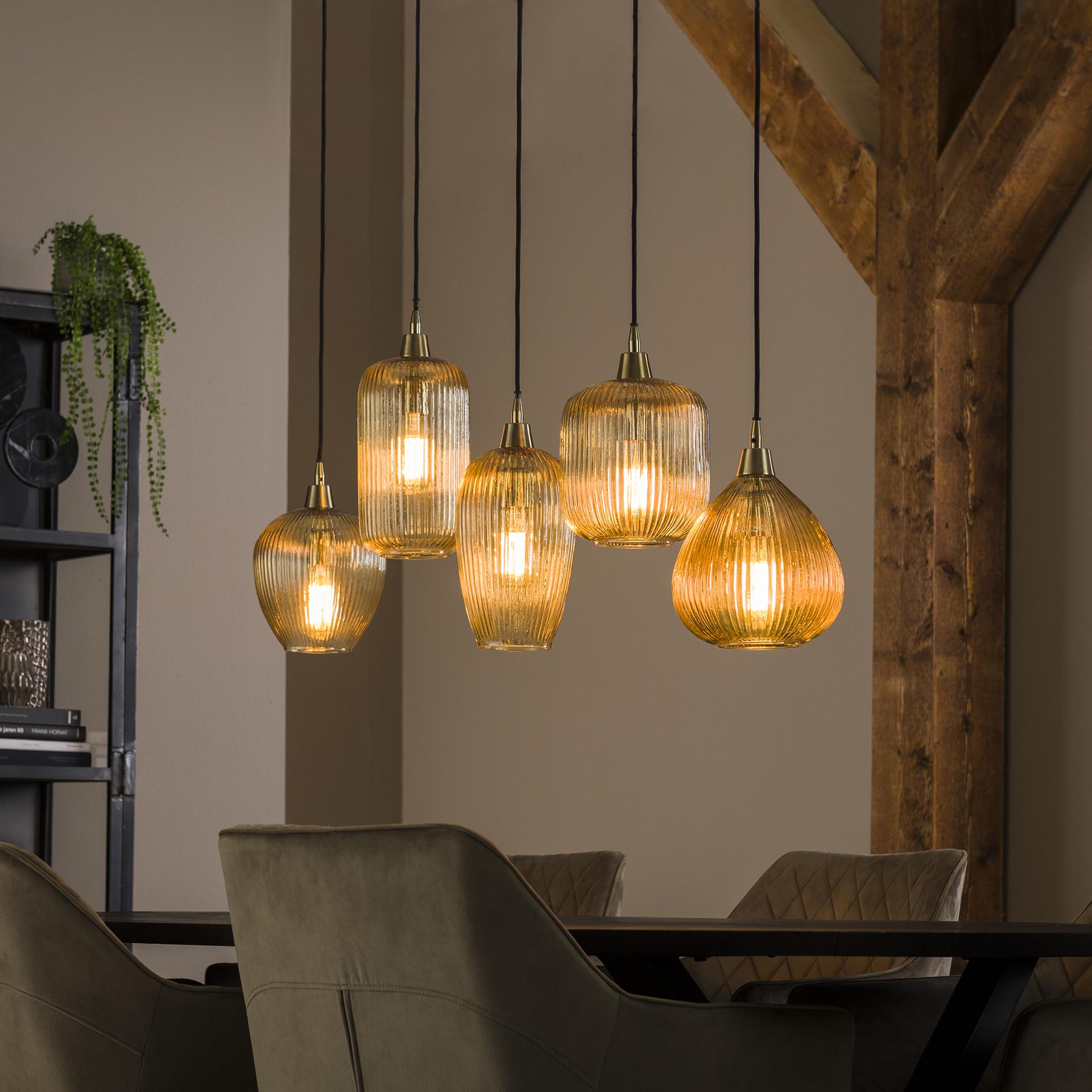 Hanglamp Delia - 5-lichts - Amberkleurig - Glas