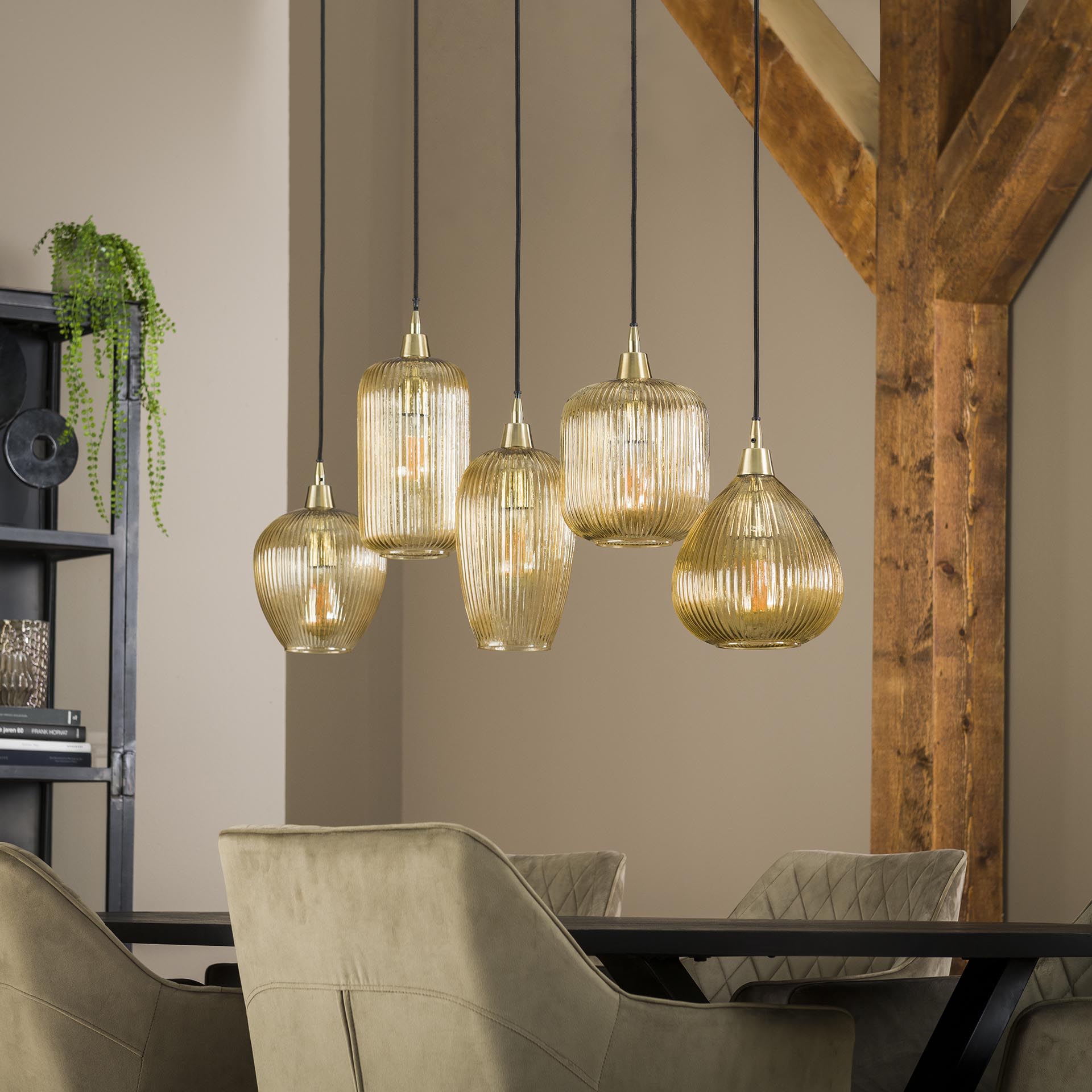 Hanglamp Delia - 5-lichts - Amberkleurig - Glas