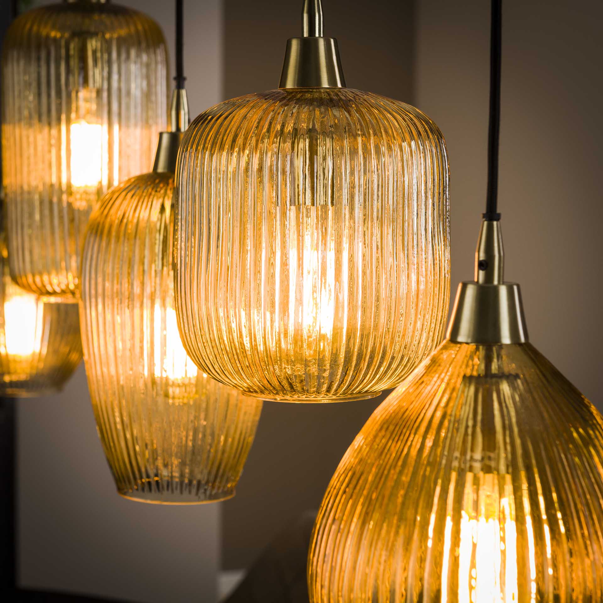 Hanglamp Delia - 5-lichts - Amberkleurig - Glas