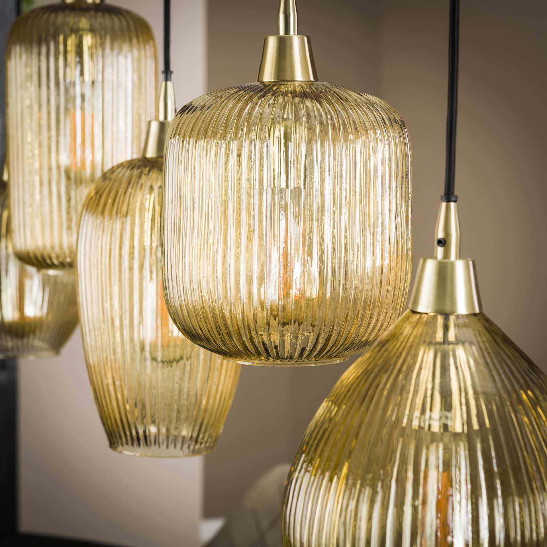 Hanglamp Delia - 5-lichts - Amberkleurig - Glas